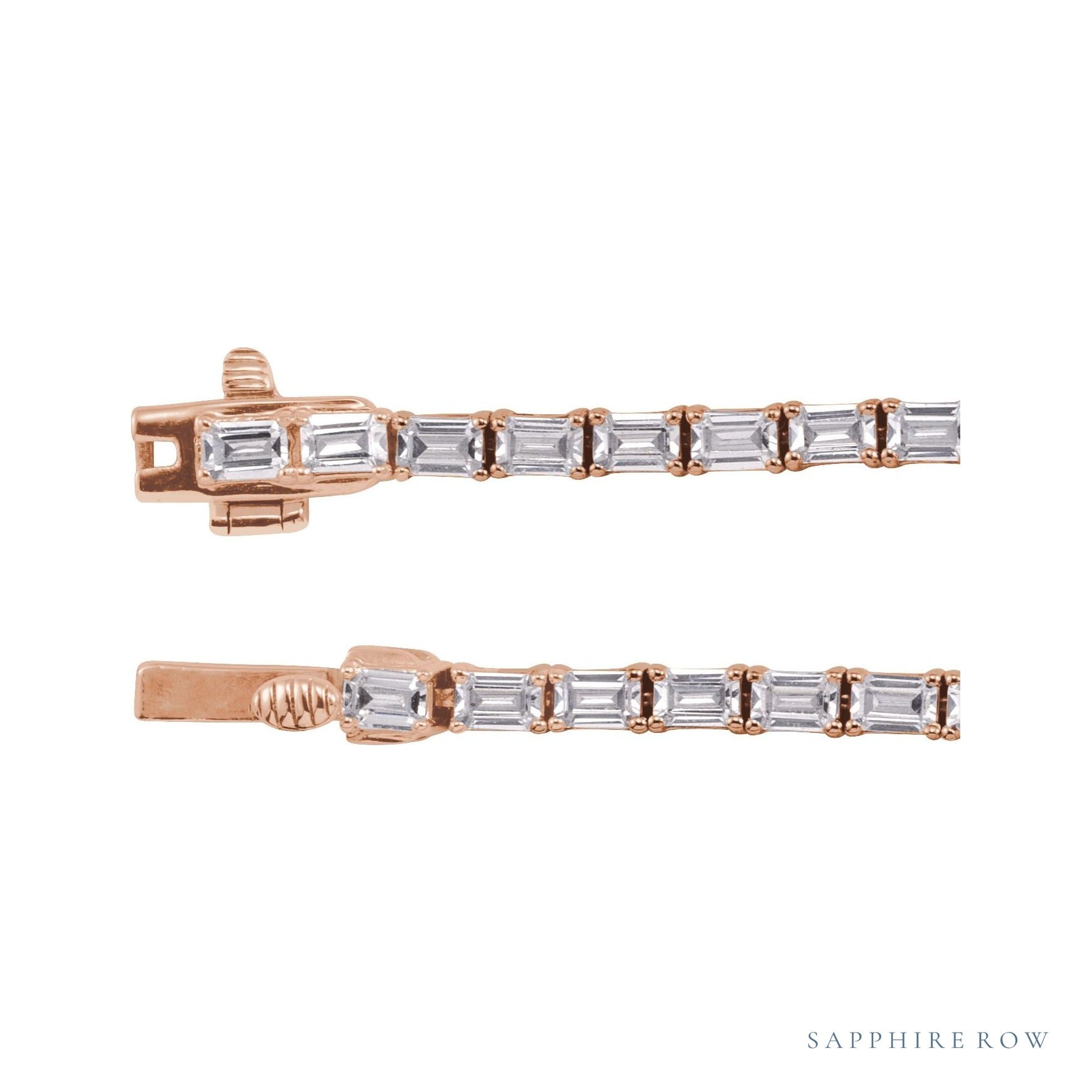 Sapphire Row Lab-Grown Diamond Emerald-Cut Tennis Necklace - 14K Rose Gold (view 4)