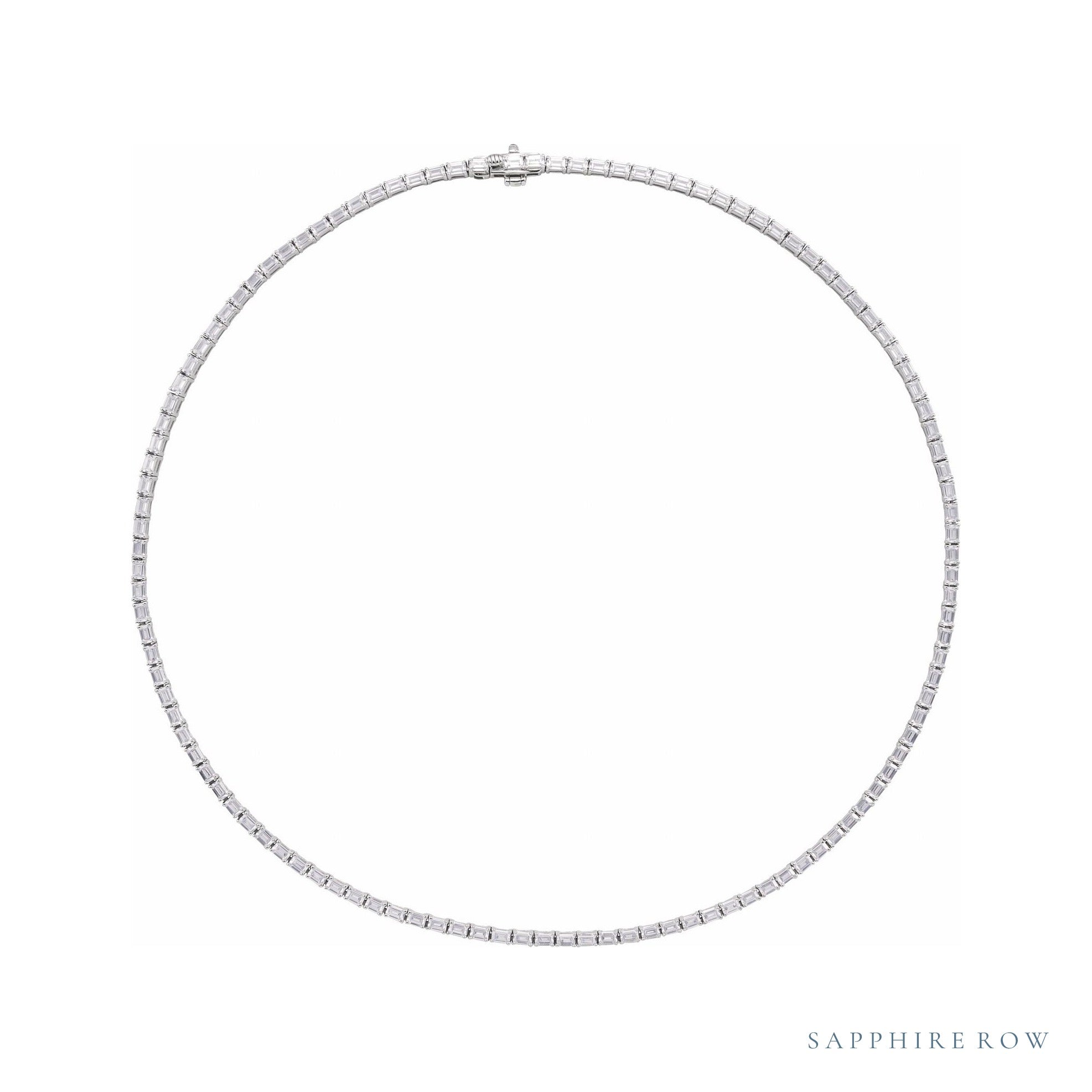 Sapphire Row Lab-Grown Diamond Emerald-Cut Tennis Necklace - 14K Yellow Gold (view 2)