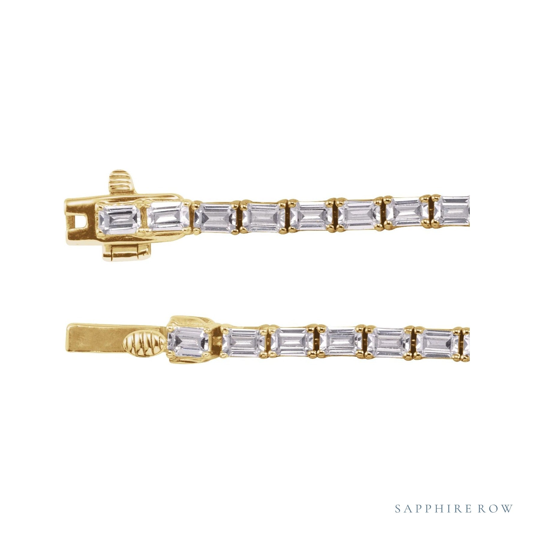 Sapphire Row Lab-Grown Diamond Emerald-Cut Tennis Necklace - 14K Yellow Gold (view 4)