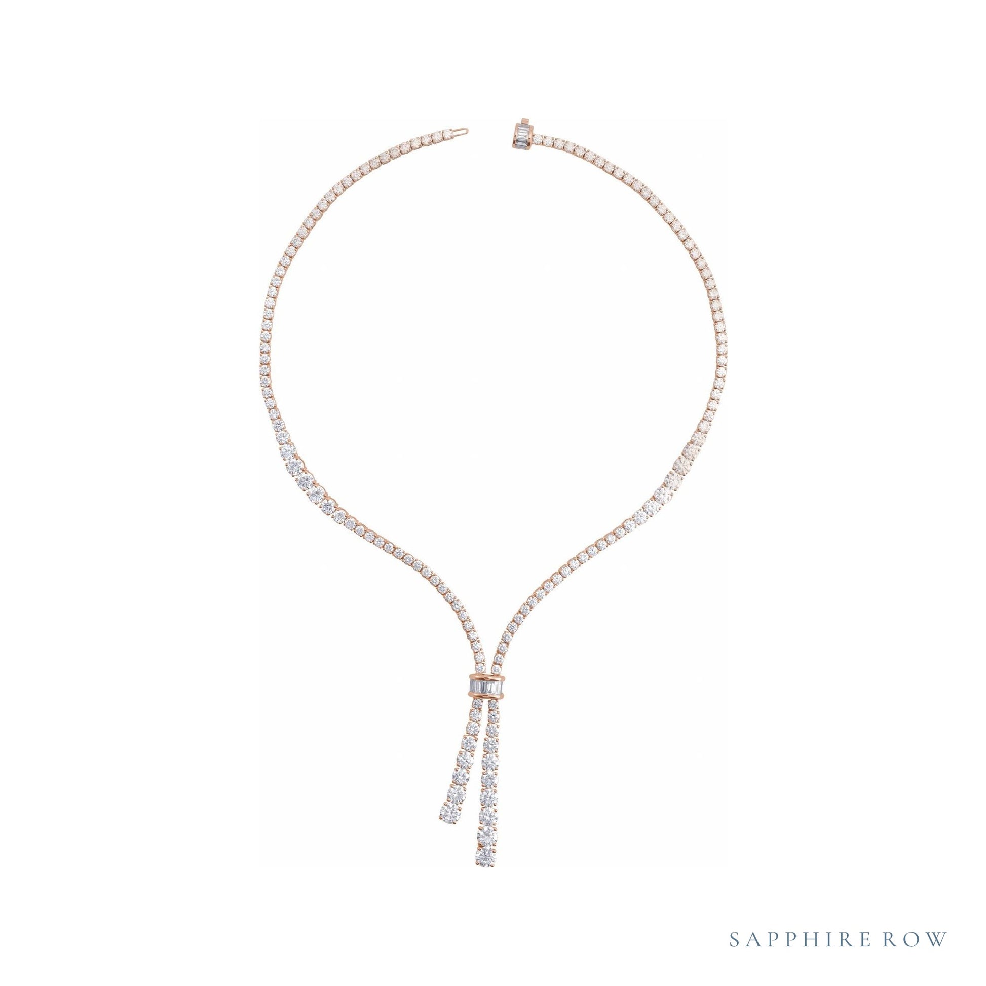 Sapphire Row Lab-Grown Diamond Tennis Bolo Necklace - 14K Rose Gold (view 2)