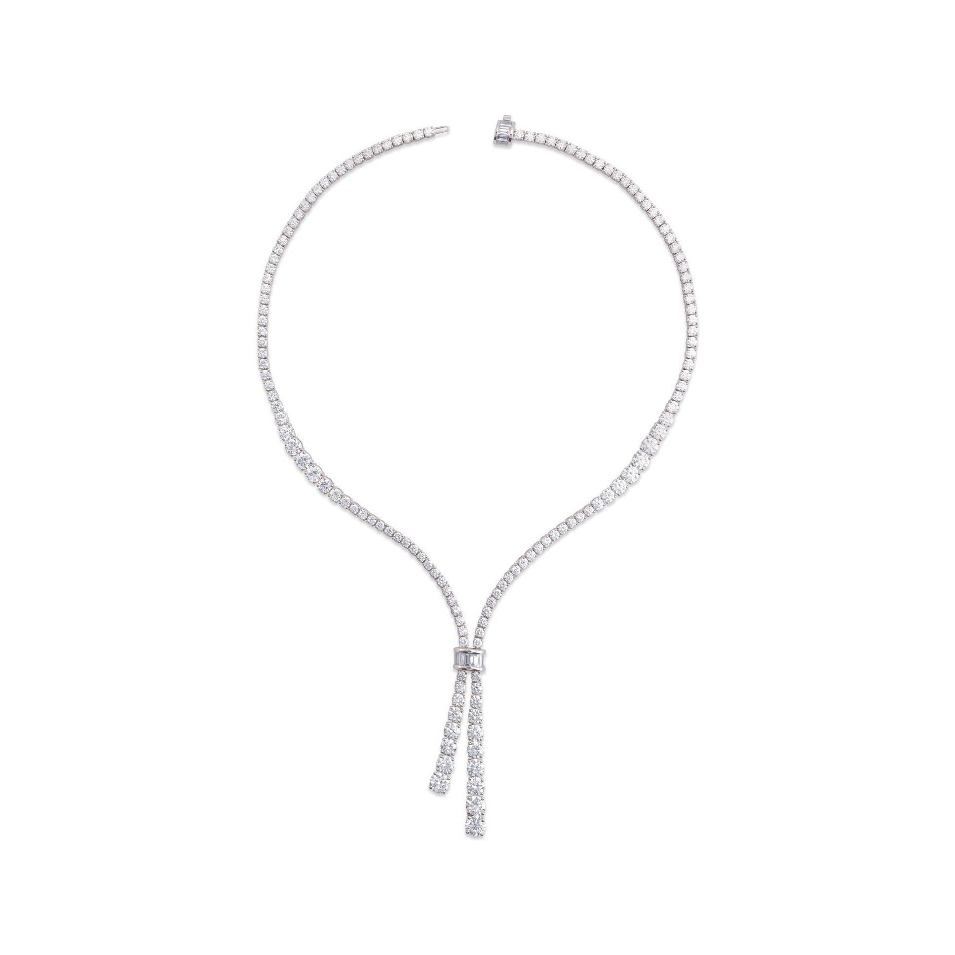 Sapphire Row Lab-Grown Diamond Tennis Bolo Necklace - 14K White Gold