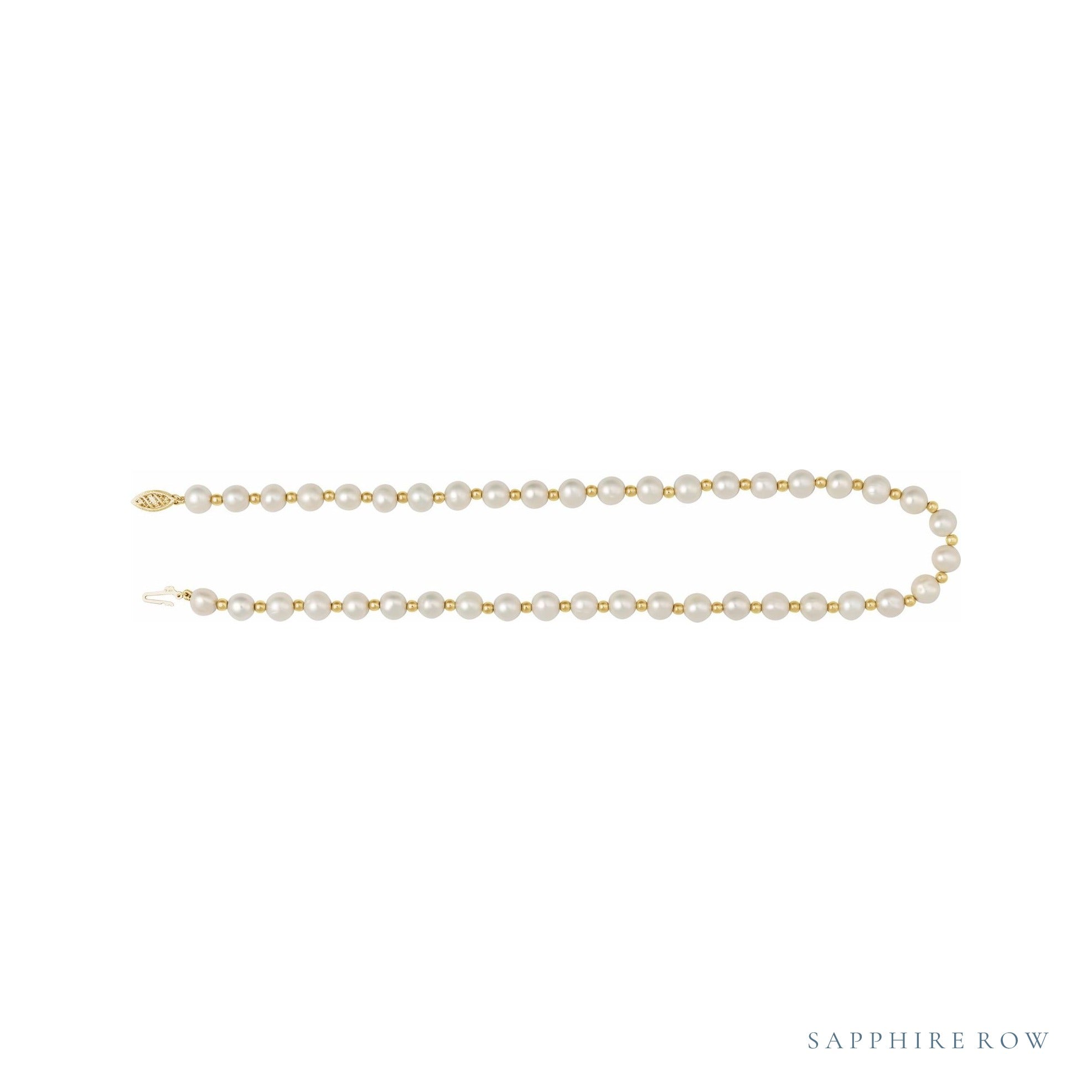Sapphire Row Cultured Pearl & Gold Bead Necklace - 14K Yellow Gold (view 2)