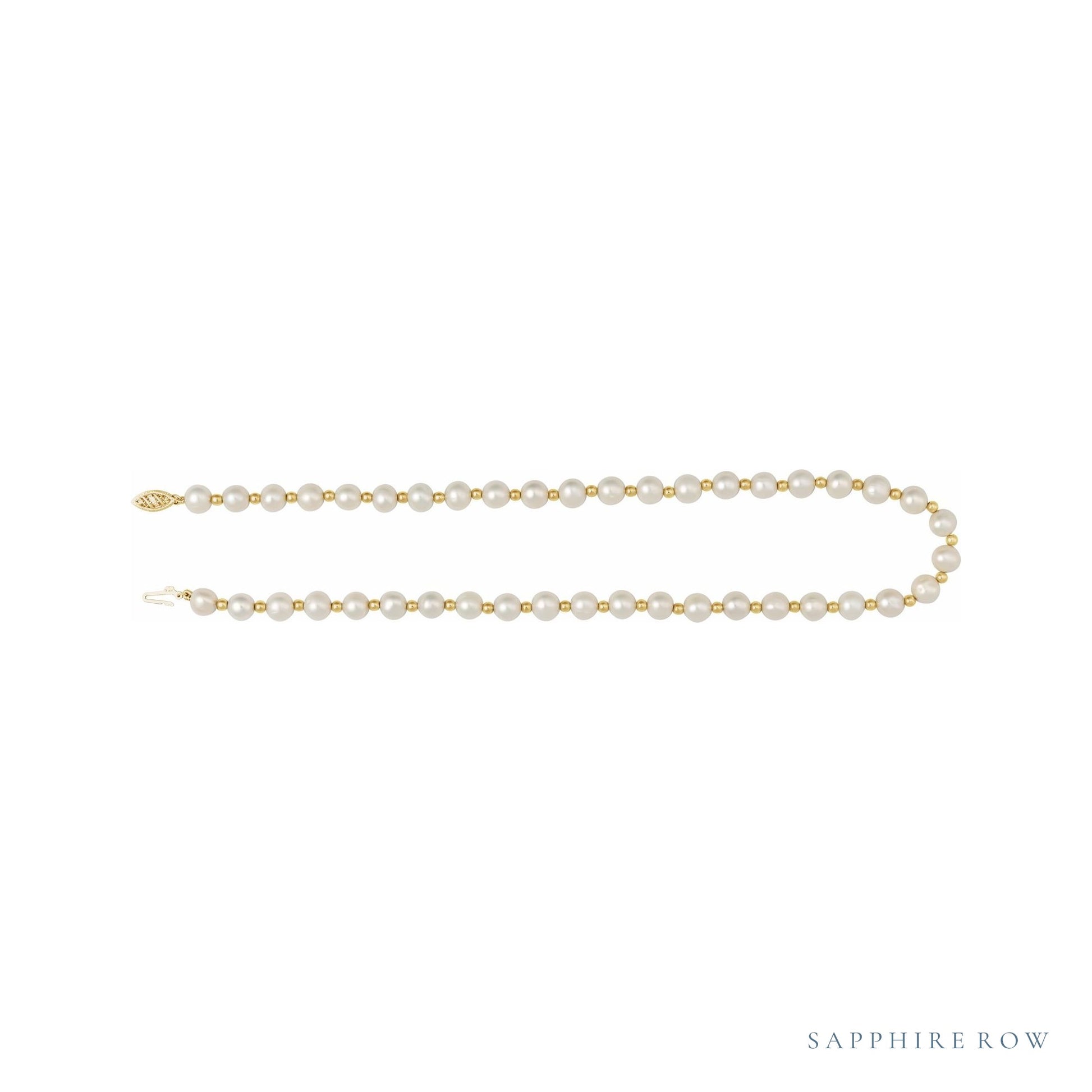 Sapphire Row Cultured Pearl & Gold Bead Necklace - 14K Yellow Gold (view 2)