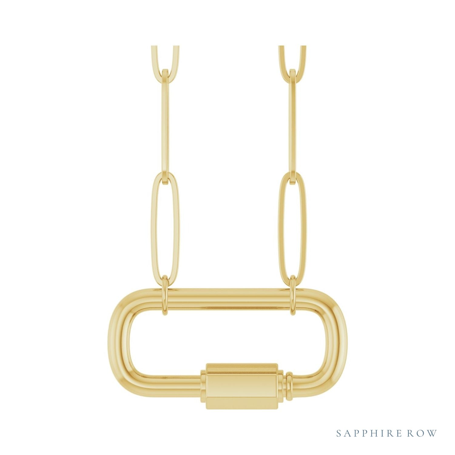 Sapphire Row Gold Carabiner Necklace - 14K Yellow Gold
