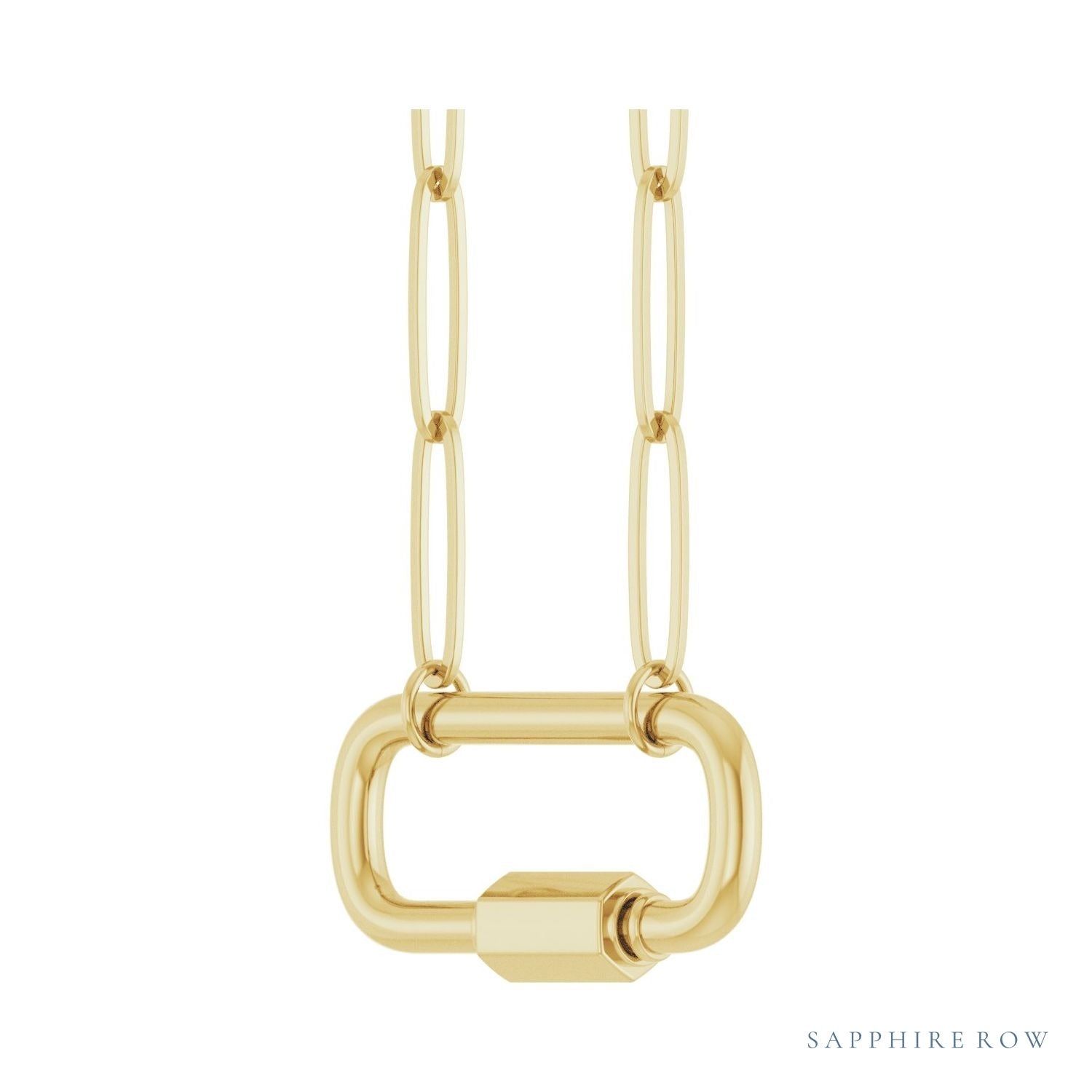 Sapphire Row Gold Carabiner Necklace - 14K Yellow Gold (view 2)