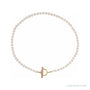 Sapphire Row Pearl Necklace with Pink Sapphire Toggle - 14K Yellow Gold