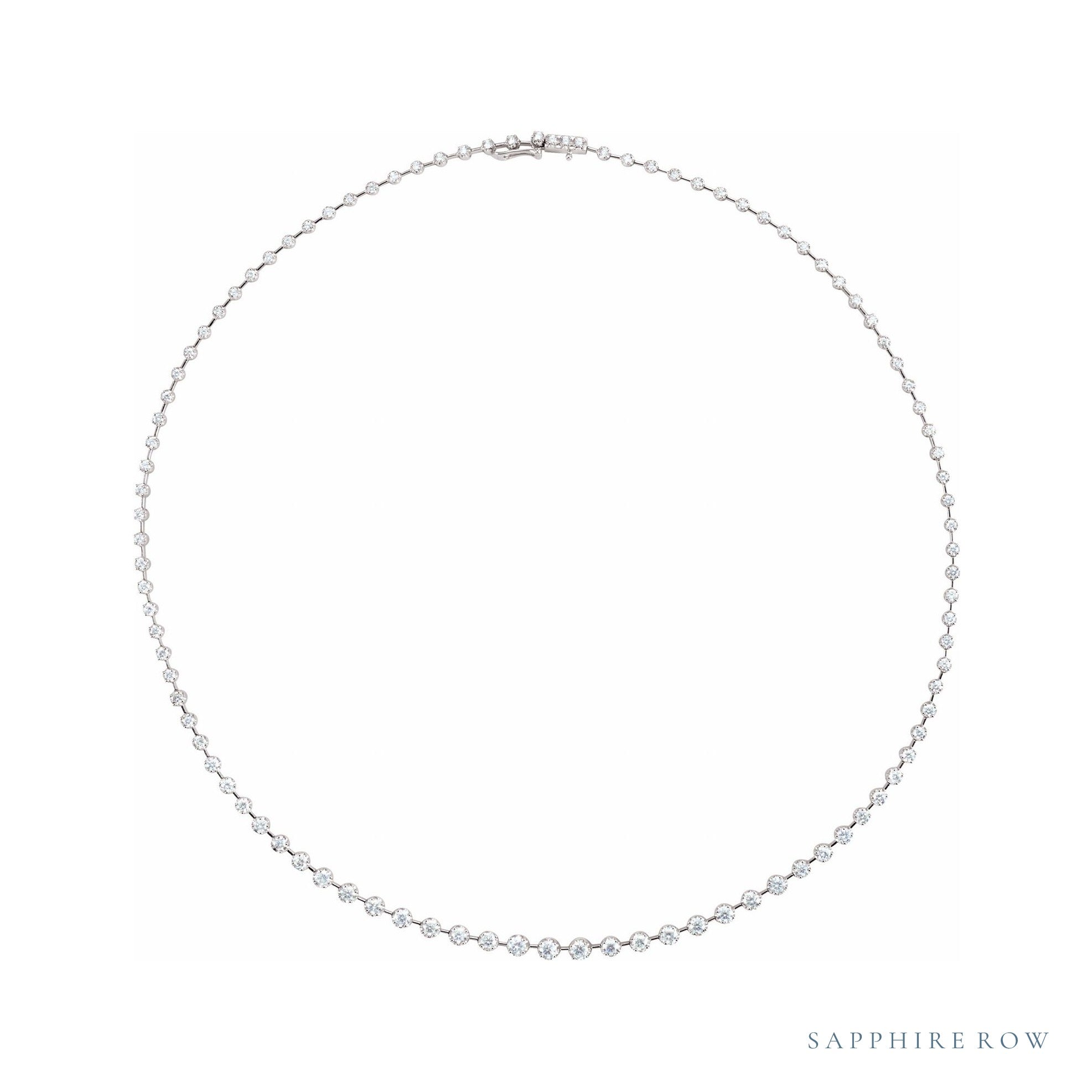 Sapphire Row Natural Diamond Station Tennis Necklace - 14K White Gold
