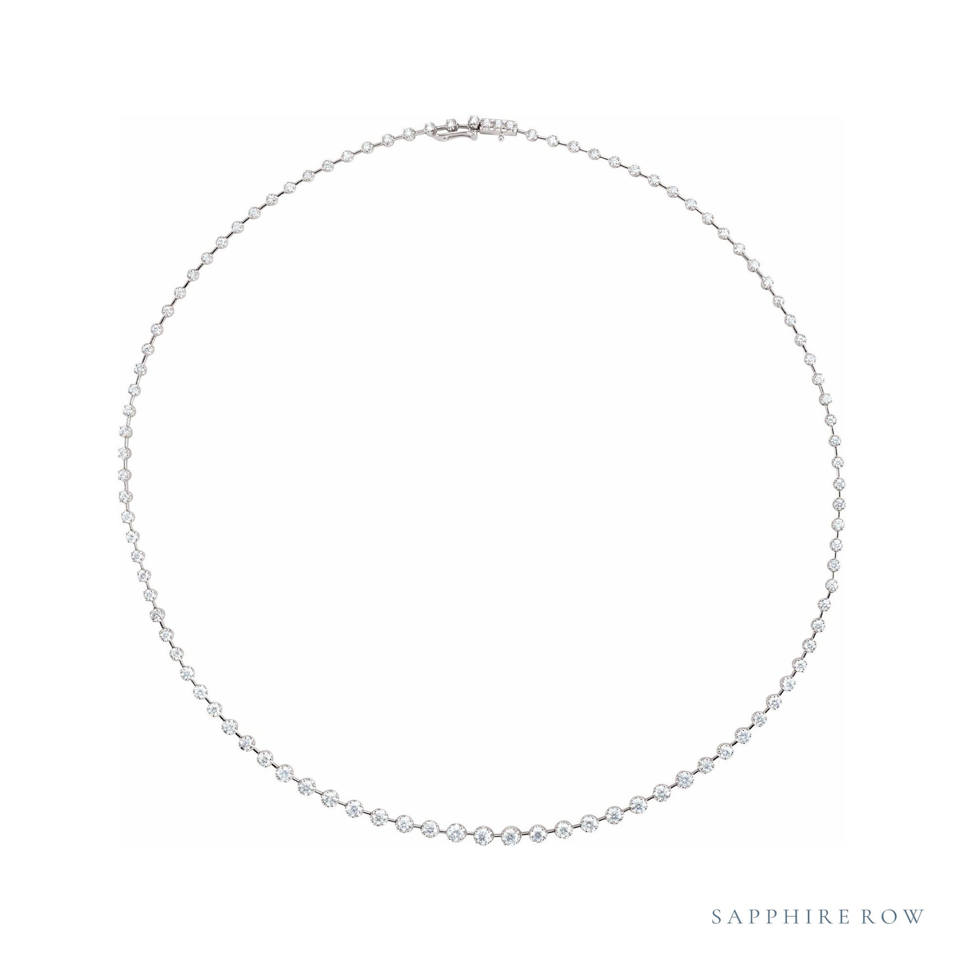 Sapphire Row Natural Diamond Station Tennis Necklace - 14K White Gold