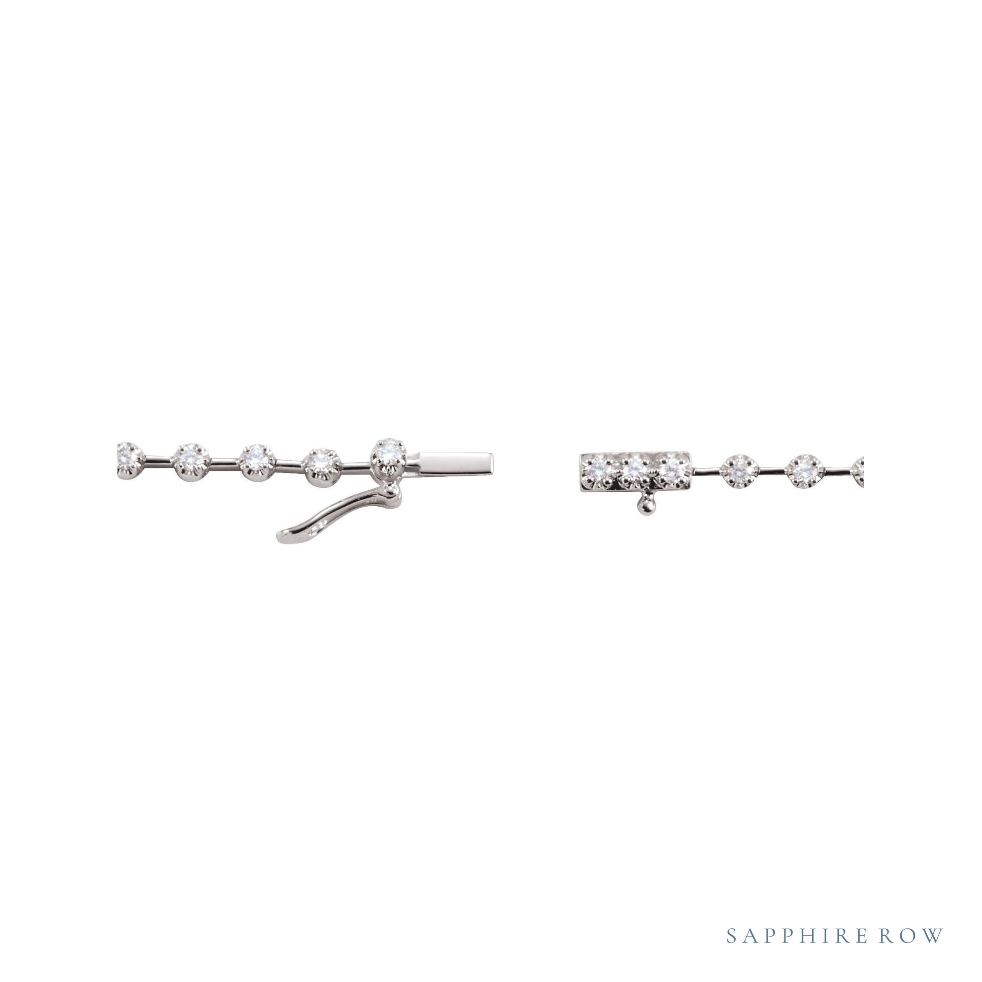 Sapphire Row Natural Diamond Station Tennis Necklace - 14K White Gold (view 2)