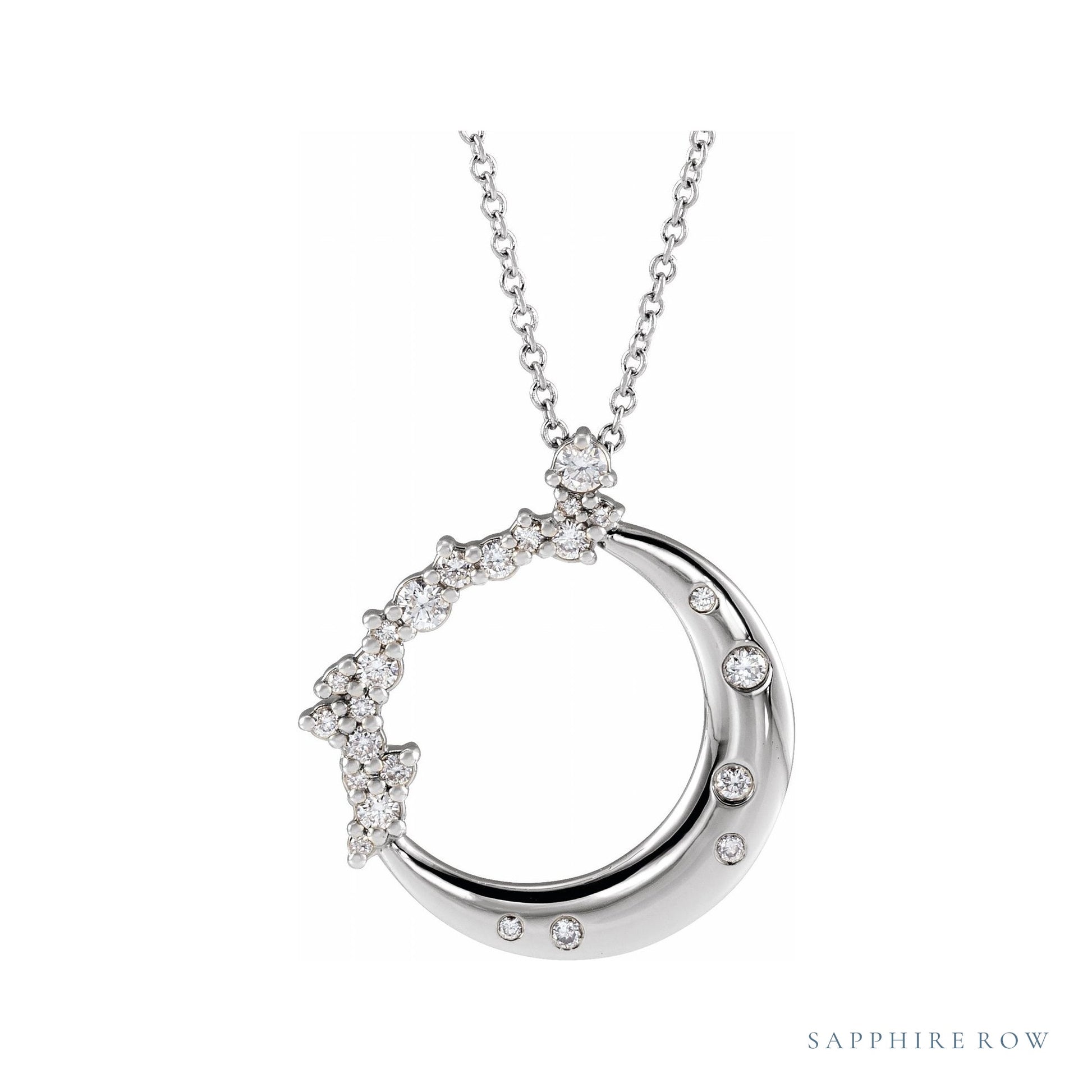 Sapphire Row Natural Diamond Crescent Moon Necklace - Platinum