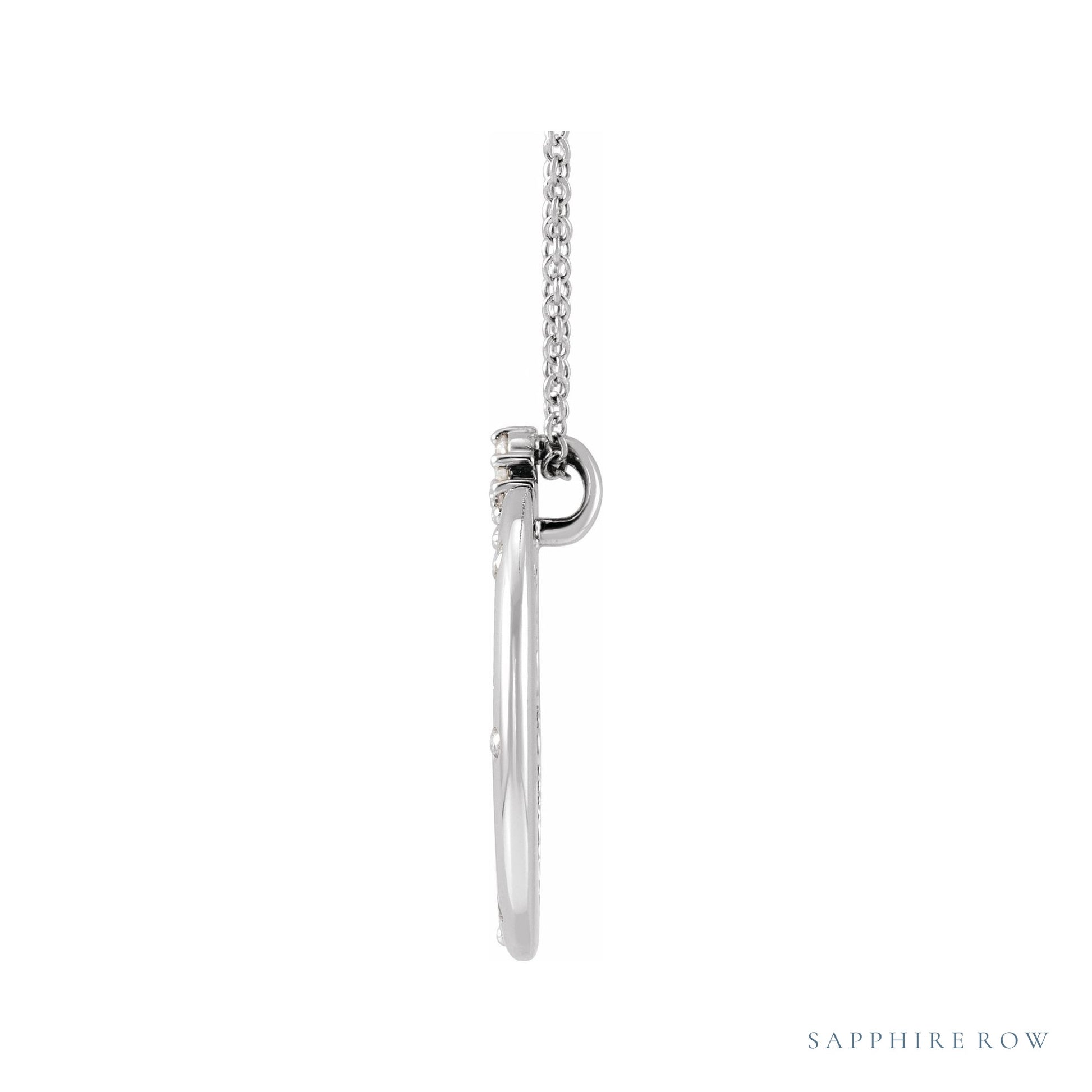 Sapphire Row Natural Diamond Crescent Moon Necklace - Platinum (view 2)