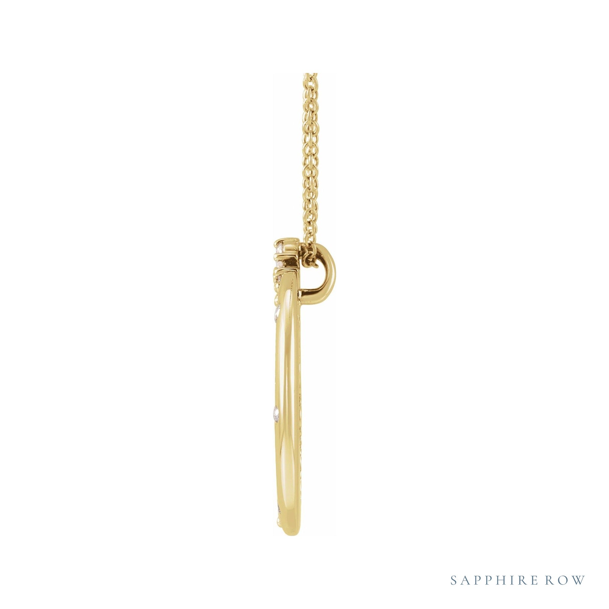 Sapphire Row Natural Diamond Crescent Moon Necklace - 14K Yellow Gold (view 2)