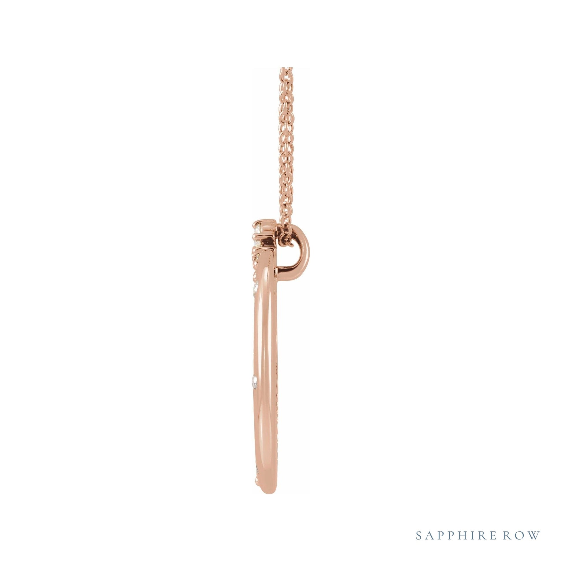 Sapphire Row Natural Diamond Crescent Moon Necklace - 14K Rose Gold (view 2)