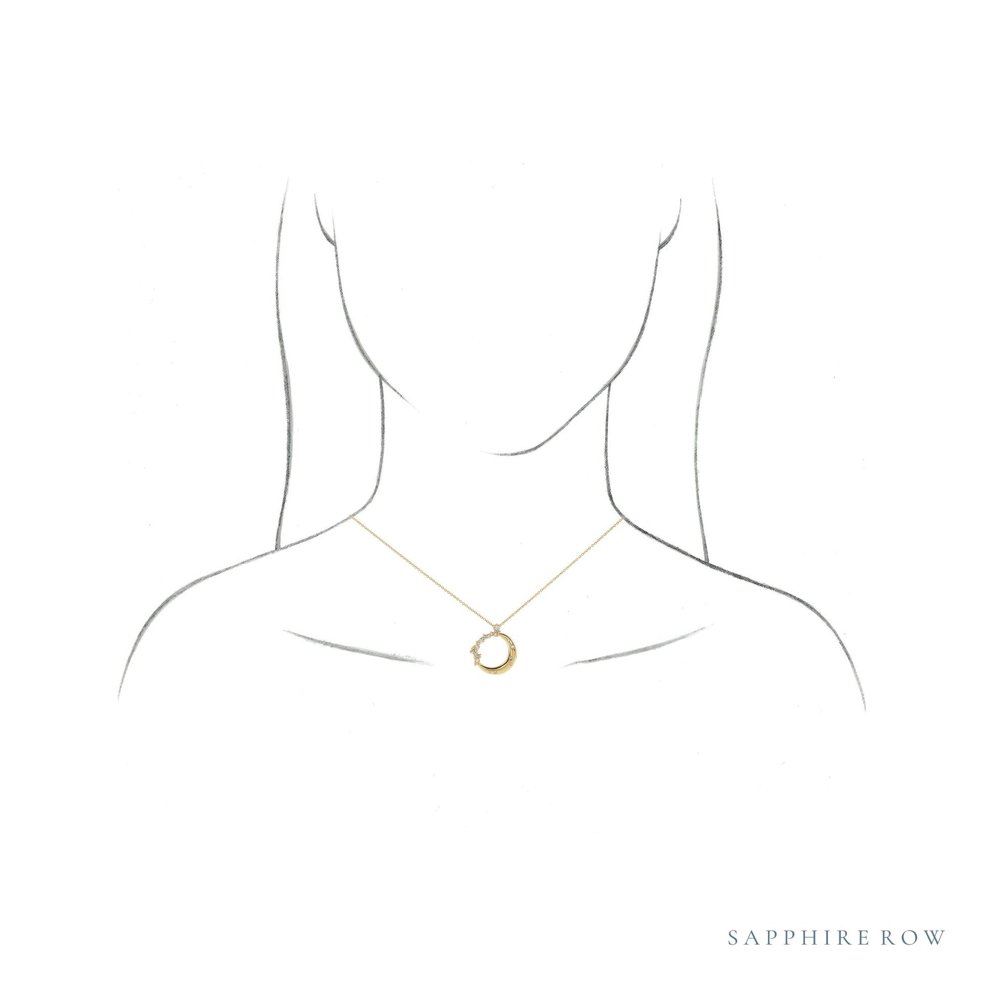 Sapphire Row Natural Diamond Crescent Moon Necklace - 14K Rose Gold (view 3)