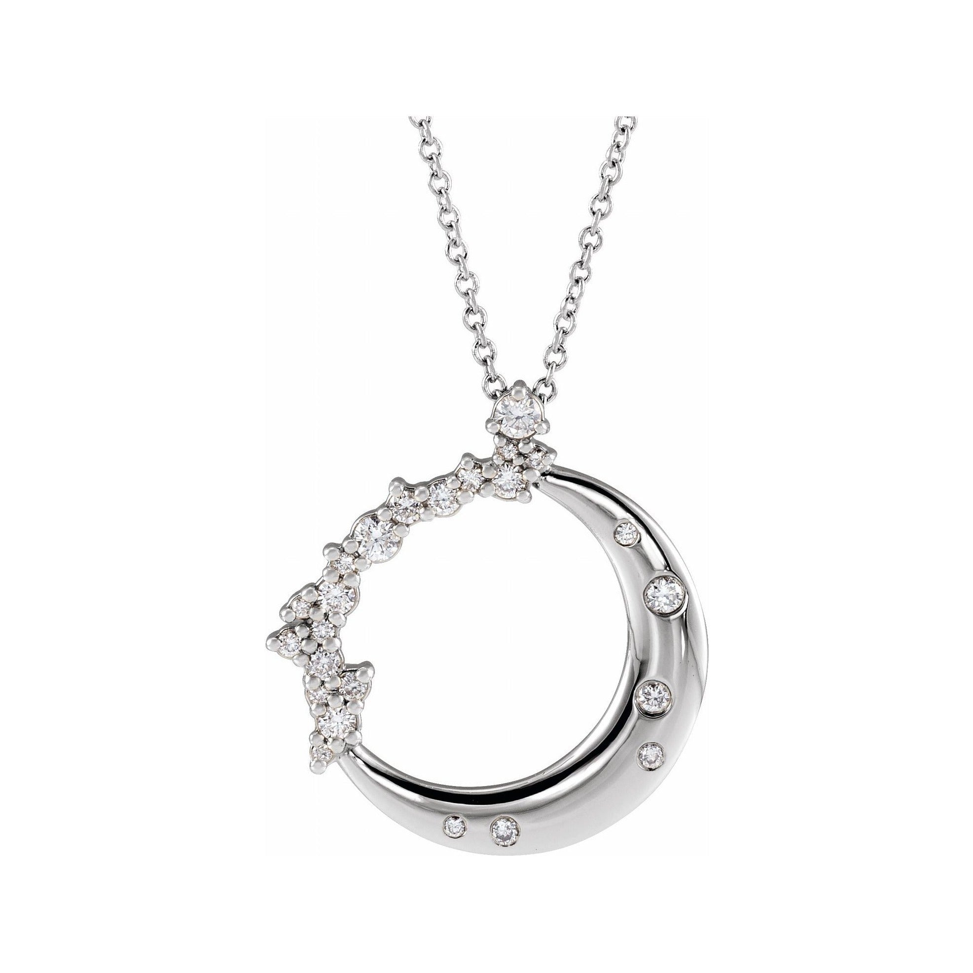 Sapphire Row Lab-Grown Diamond Crescent Moon Necklace - 14K White Gold