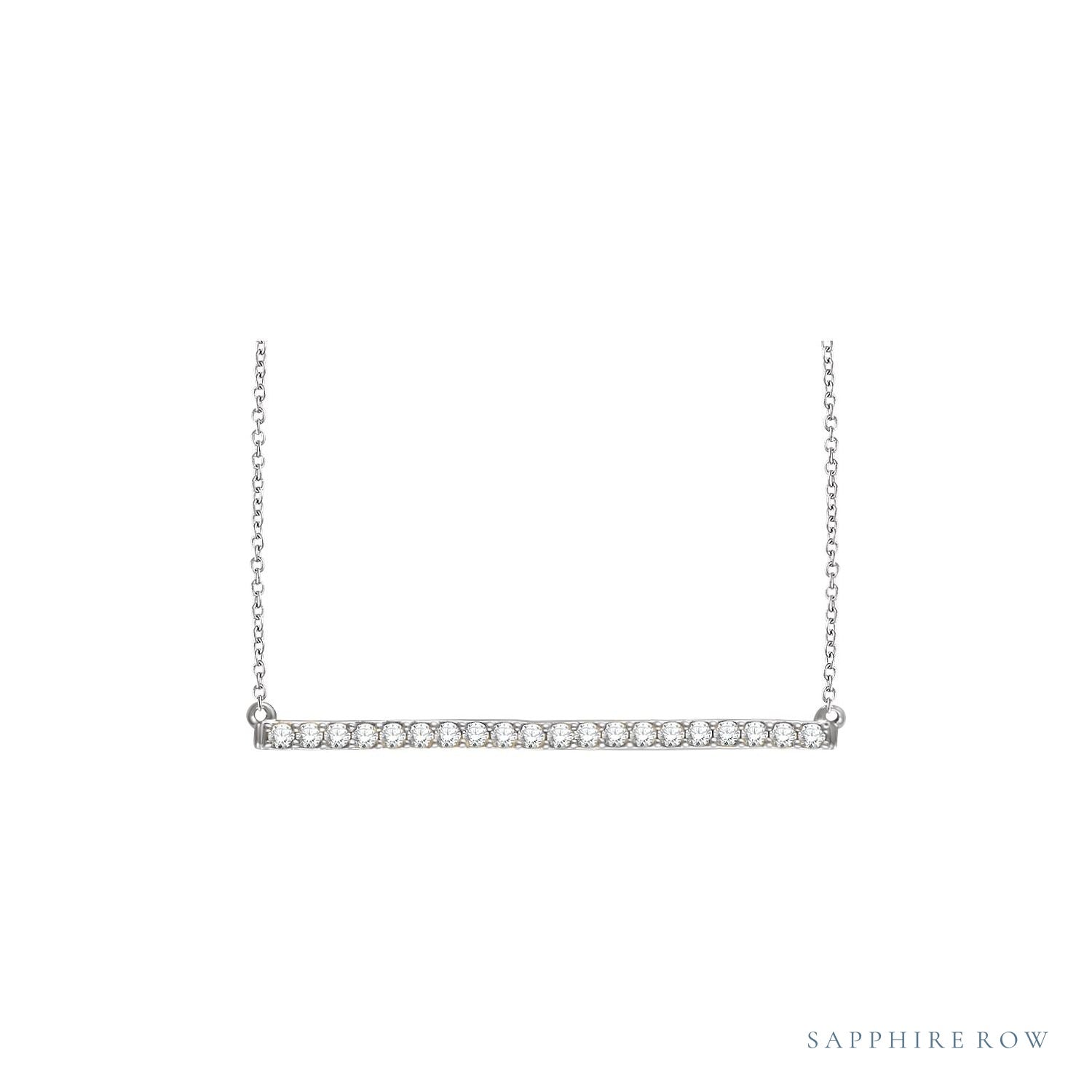 Sapphire Row Natural Diamond Pavé Bar Necklace - 14K White Gold