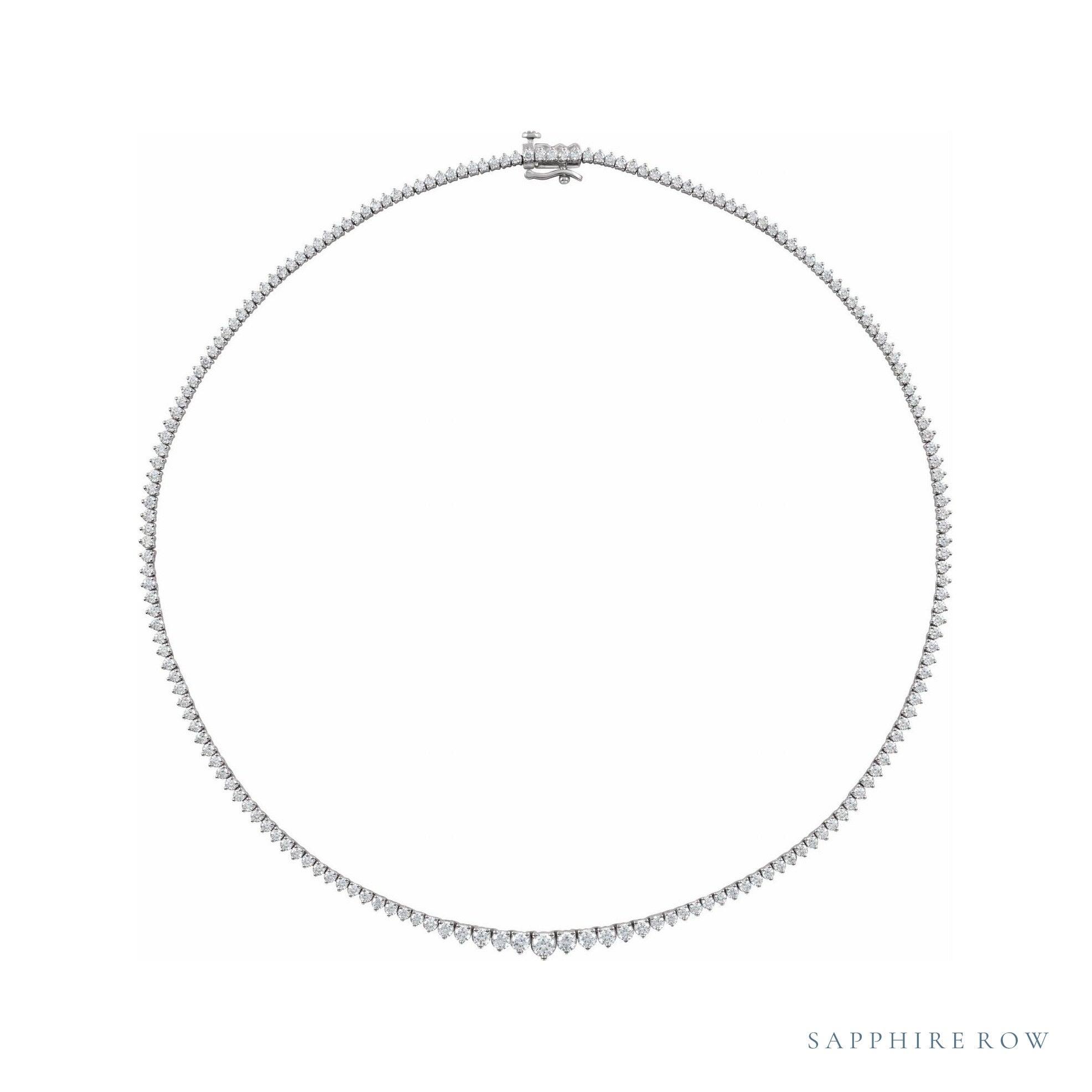 Sapphire Row Natural Diamond Graduated Tennis Necklace - 14K White Gold