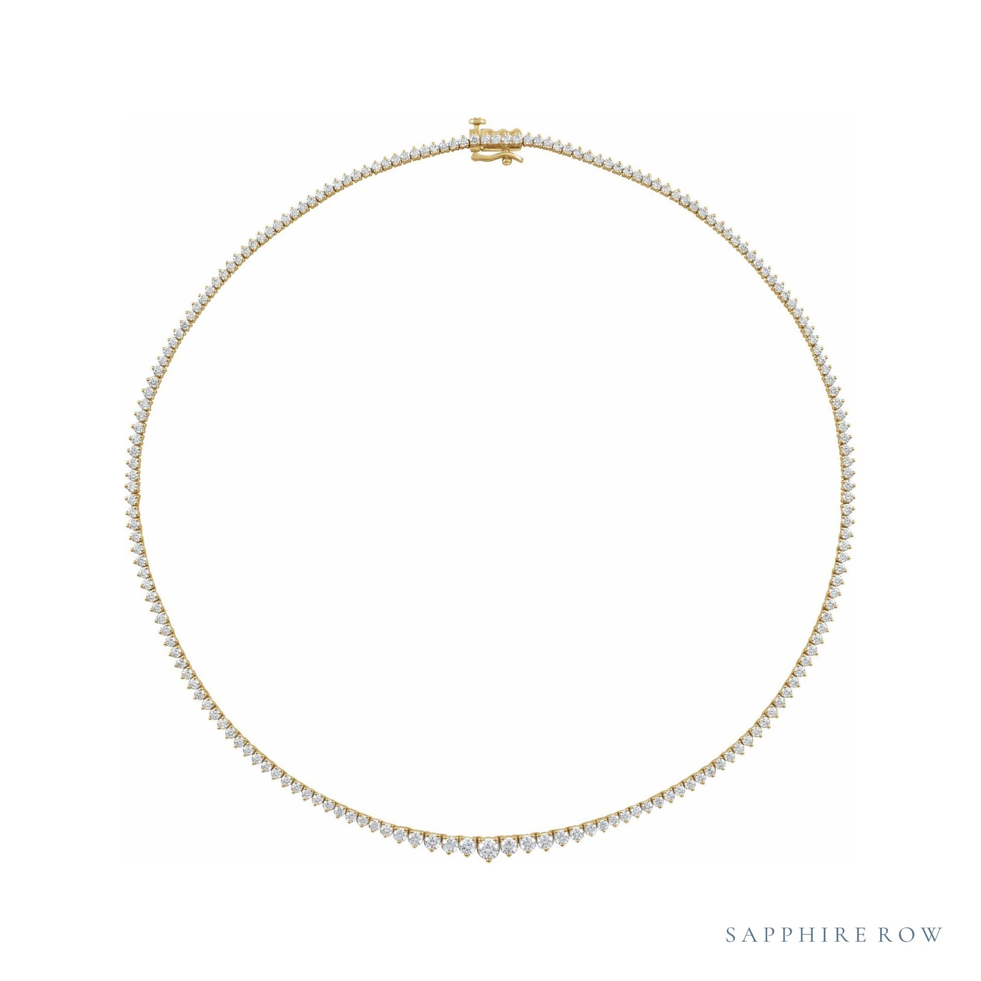 Sapphire Row Natural Diamond Graduated Tennis Necklace - 14K Yellow Gold