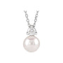 Sapphire Row Accented Pearl Drop Necklace - 14K White Gold