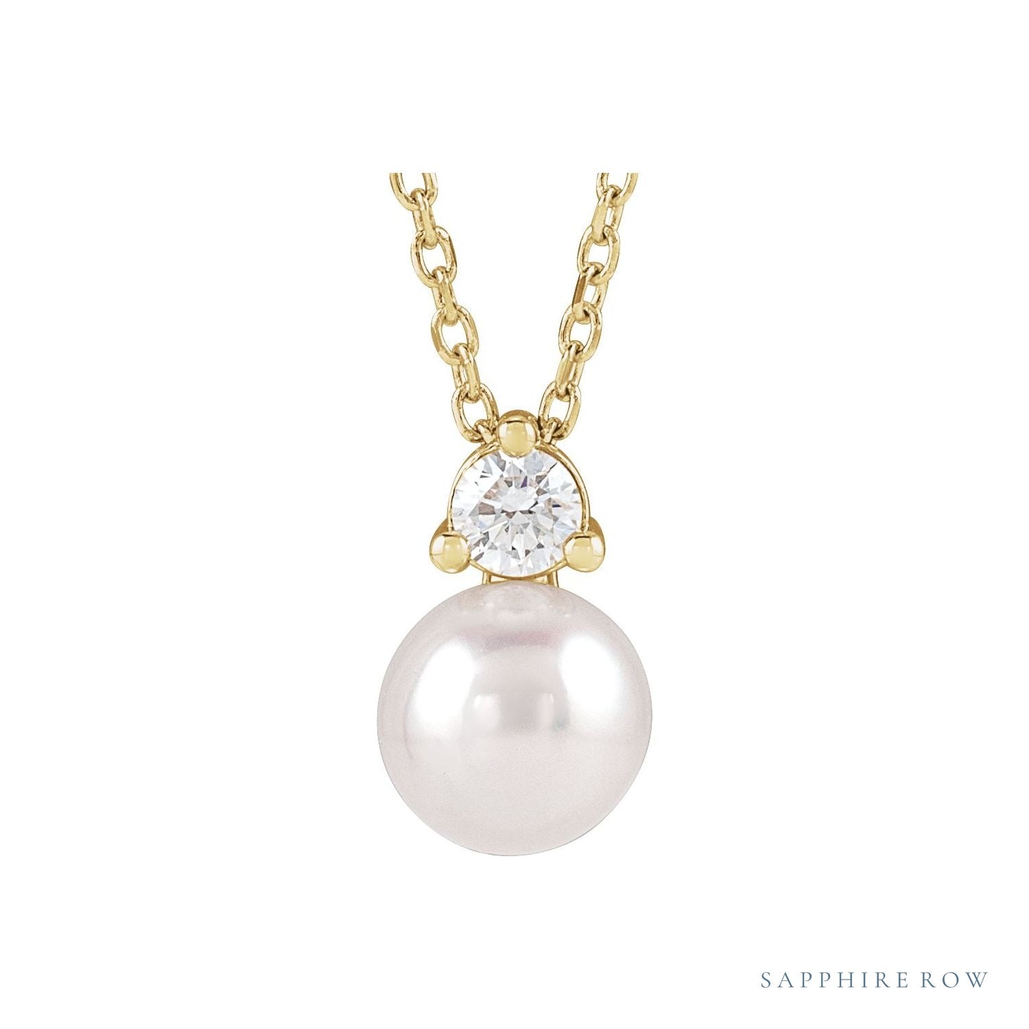 Sapphire Row Accented Pearl Drop Necklace - 14K Yellow Gold