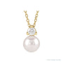 Sapphire Row Accented Pearl Drop Necklace - 14K Yellow Gold