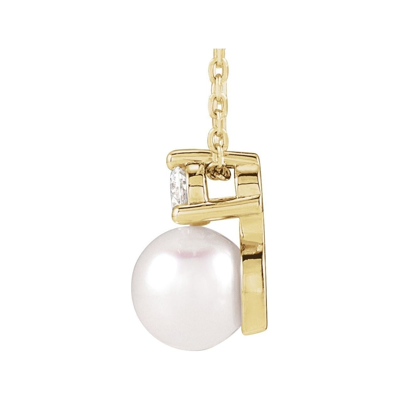 Sapphire Row Accented Pearl Drop Necklace - 14K Yellow Gold (view 2)