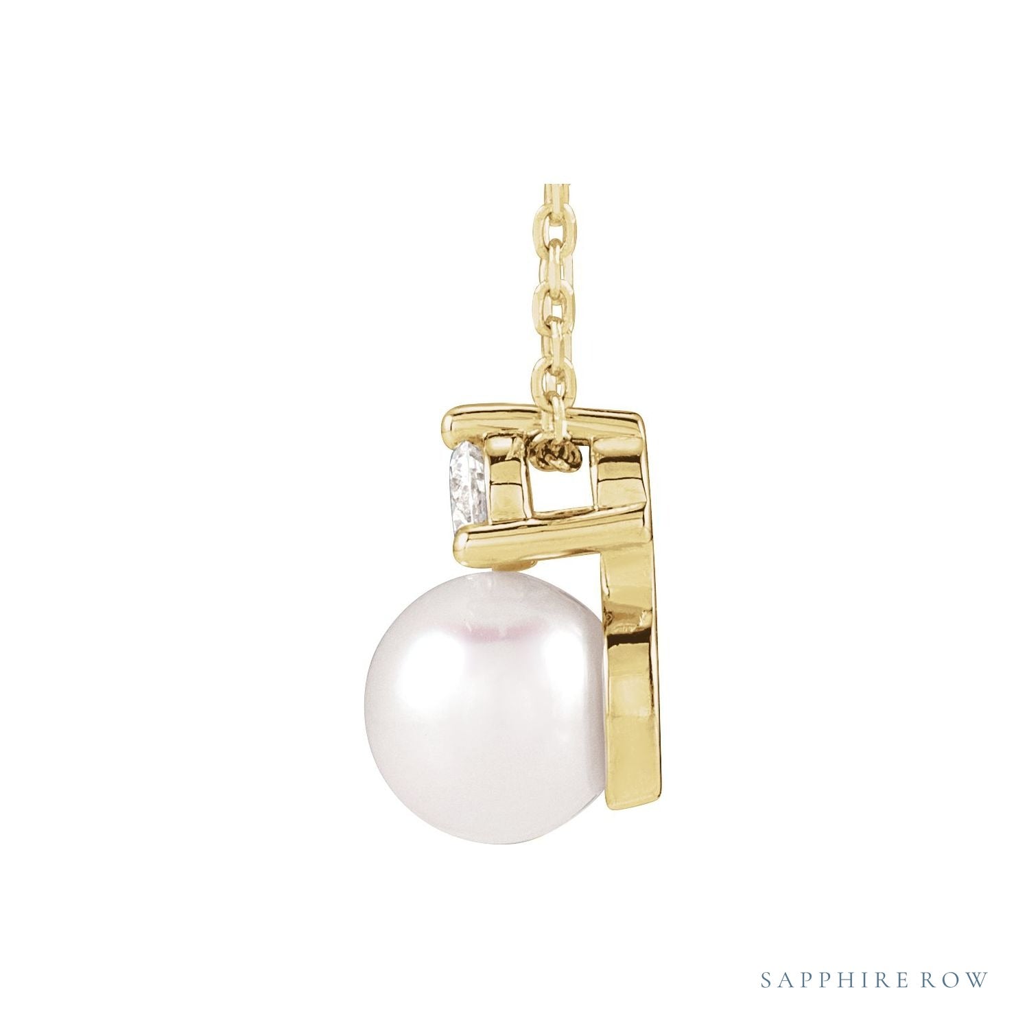 Sapphire Row Accented Pearl Drop Necklace - 14K Yellow Gold (view 2)
