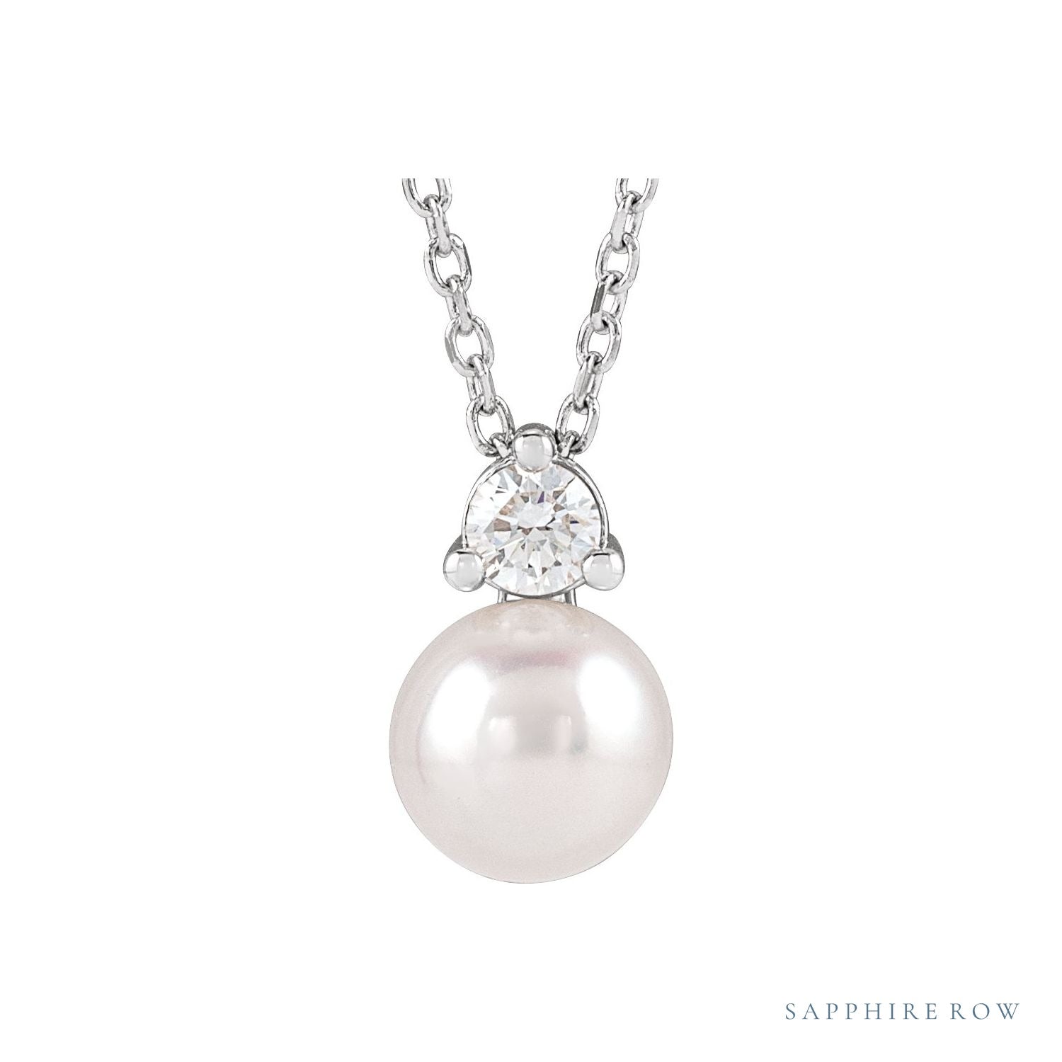Sapphire Row Accented Pearl Drop Necklace - Platinum