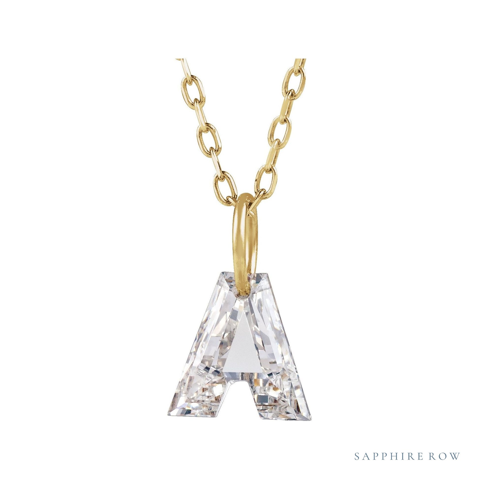 Sapphire Row Lab-Grown Diamond Initial Necklace - A, 14K Yellow Gold