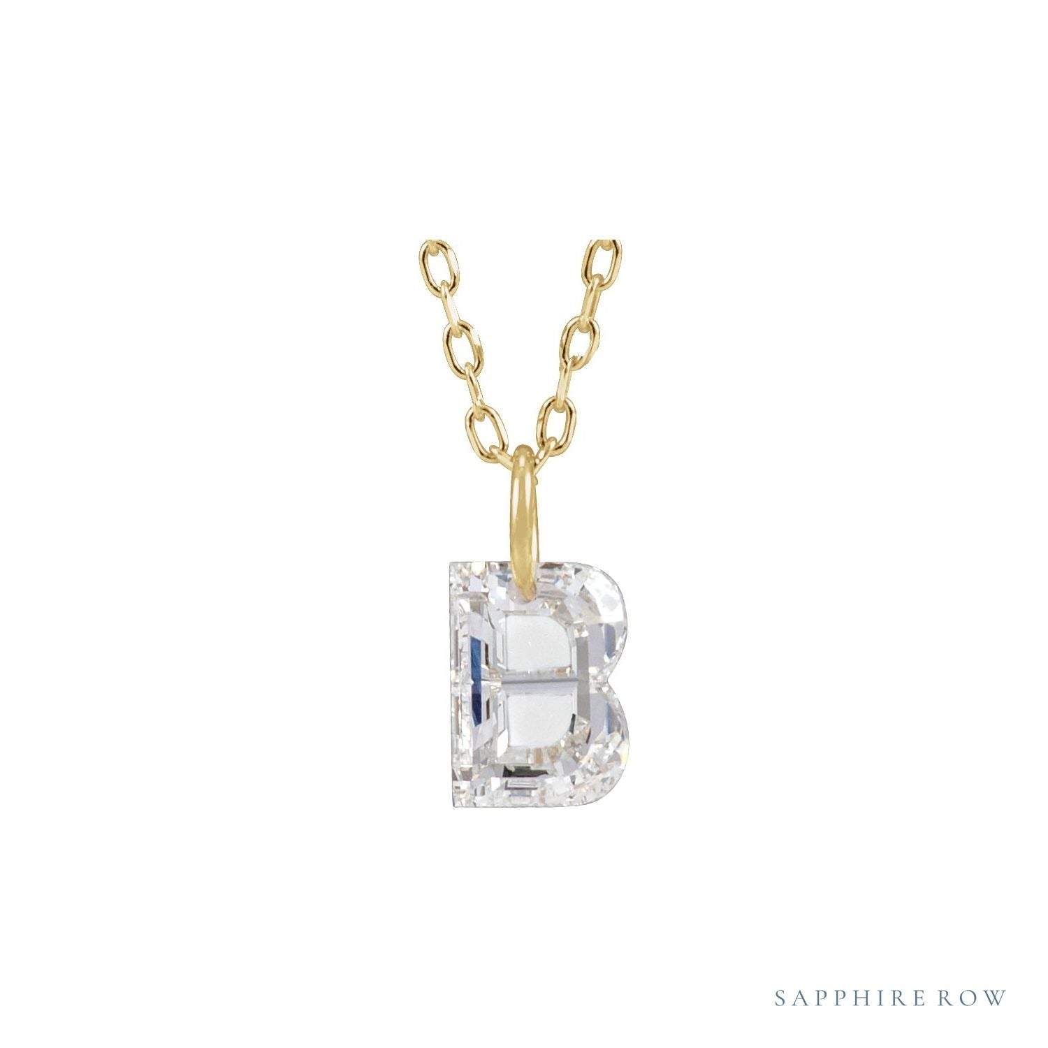 Sapphire Row Lab-Grown Diamond Initial Necklace - B, 14K Yellow Gold