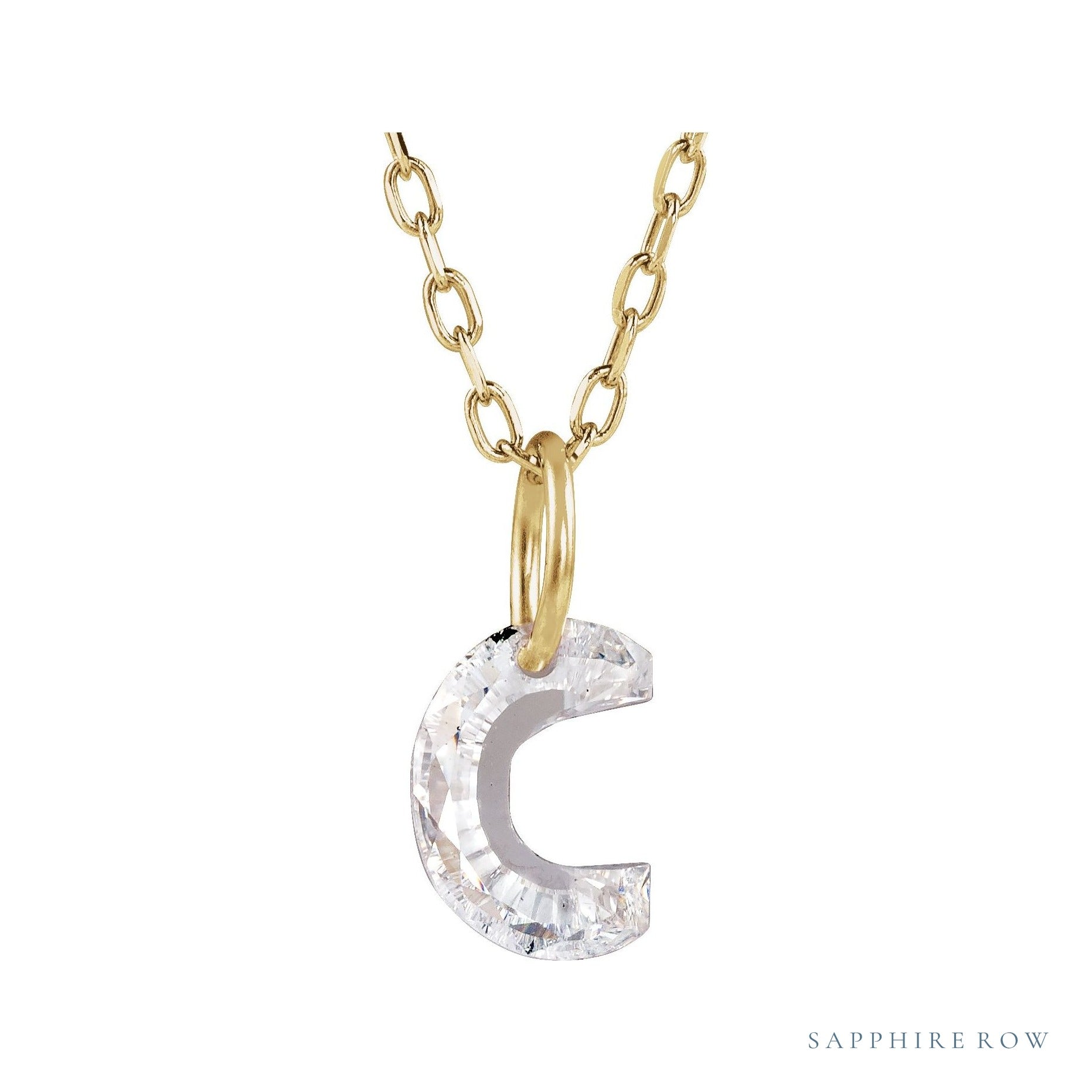 Sapphire Row Lab-Grown Diamond Initial Necklace - C, 14K Yellow Gold