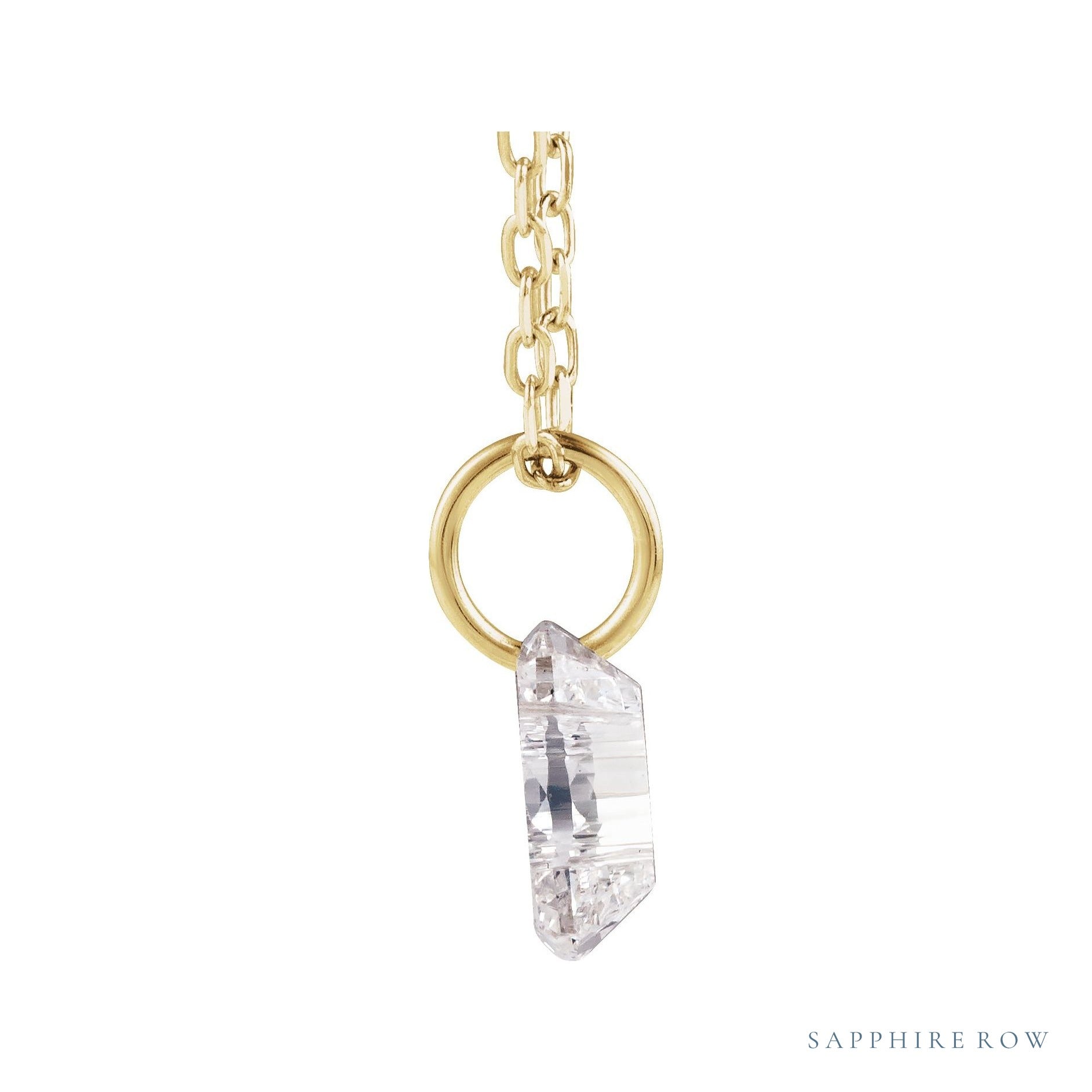 Sapphire Row Lab-Grown Diamond Initial Necklace - C, 14K Yellow Gold (view 2)