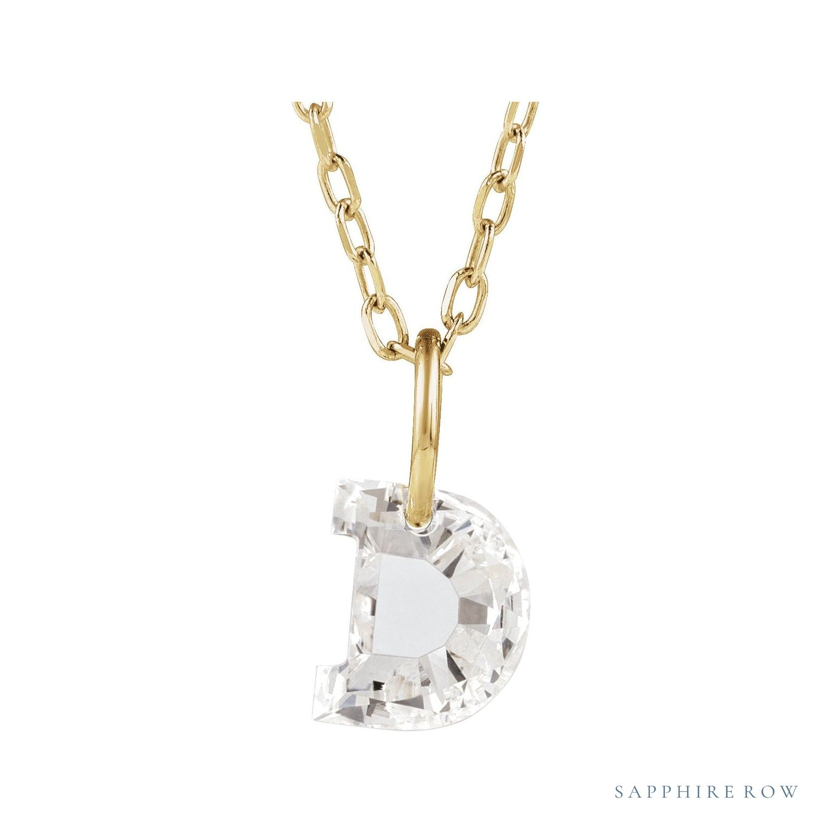 Sapphire Row Lab-Grown Diamond Initial Necklace - D, 14K Yellow Gold