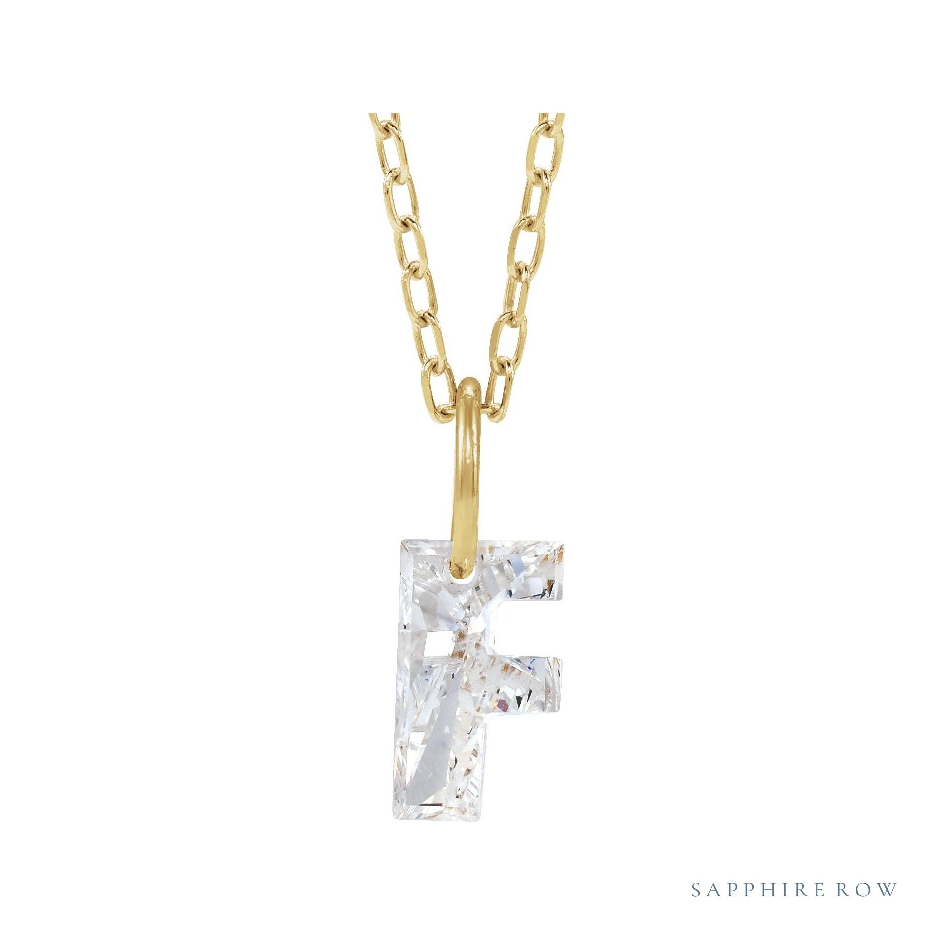 Sapphire Row Lab-Grown Diamond Initial Necklace - F, 14K Yellow Gold
