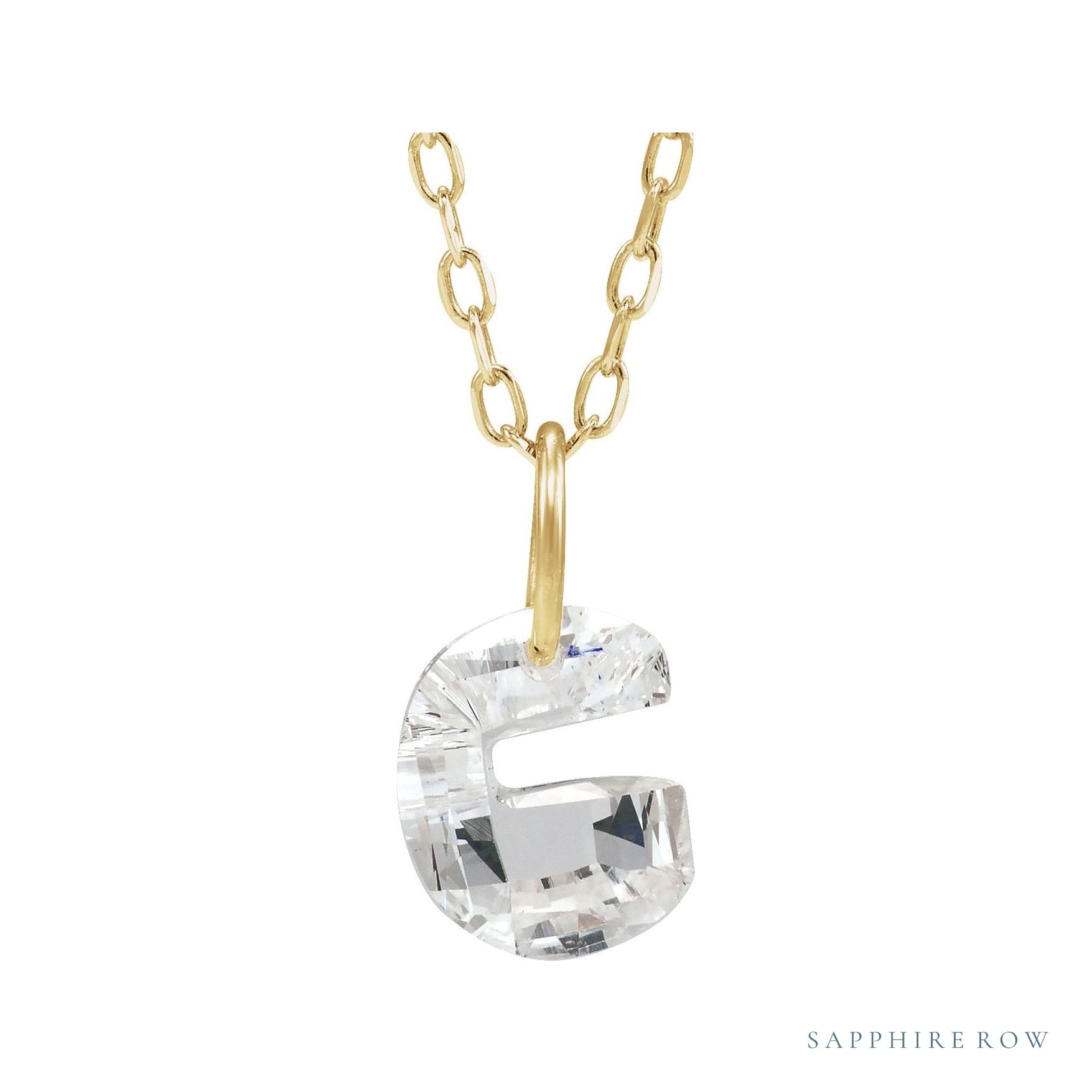 Sapphire Row Lab-Grown Diamond Initial Necklace - G, 14K Yellow Gold