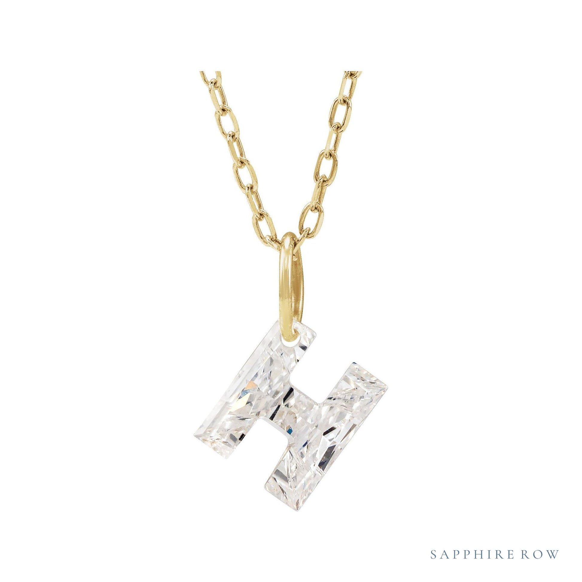 Sapphire Row Lab-Grown Diamond Initial Necklace - H, 14K Yellow Gold