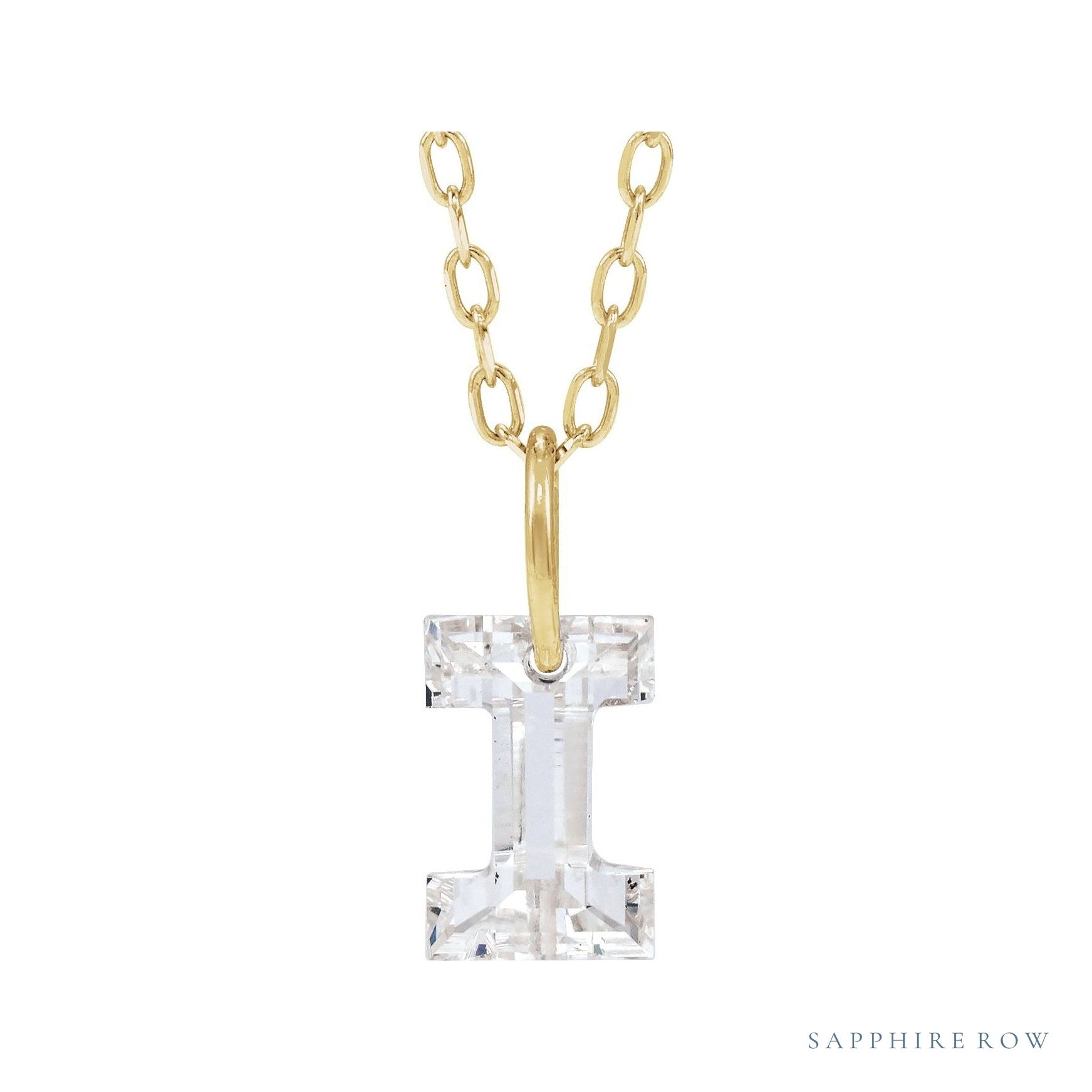 Sapphire Row Lab-Grown Diamond Initial Necklace - I, 14K Yellow Gold