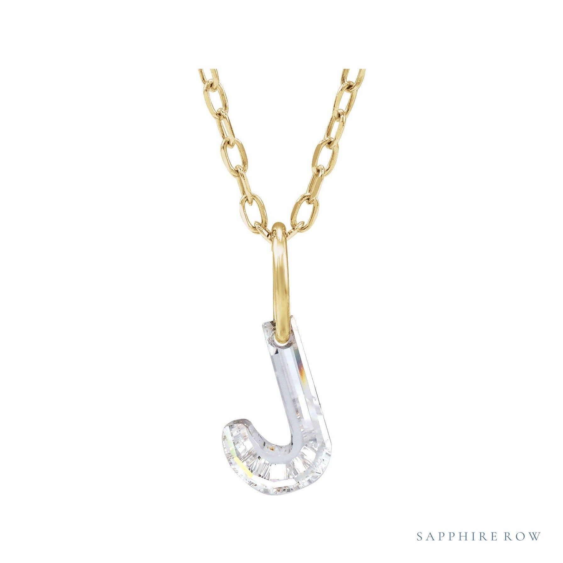 Sapphire Row Lab-Grown Diamond Initial Necklace - J, 14K Yellow Gold