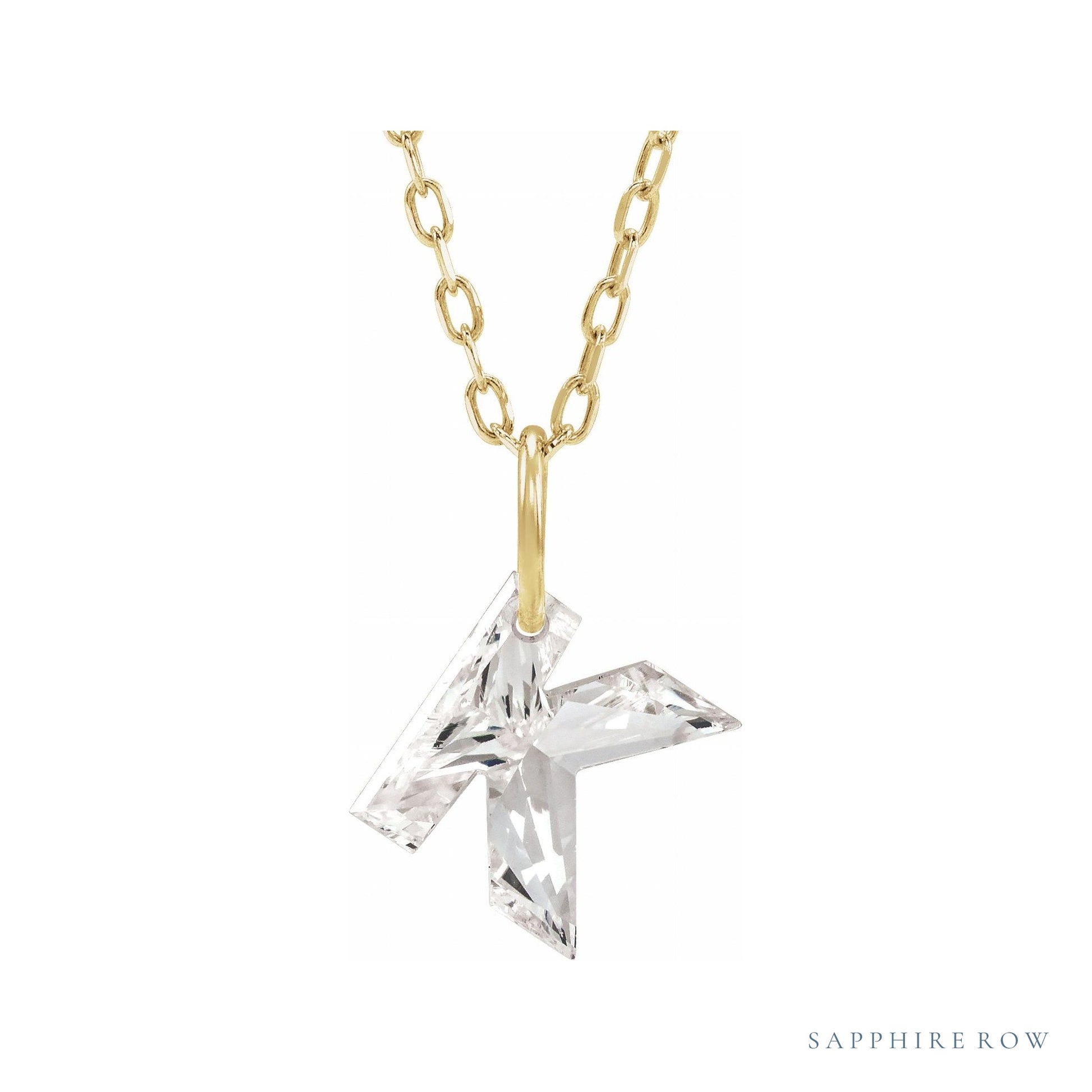 Sapphire Row Lab-Grown Diamond Initial Necklace - K, 14K Yellow Gold