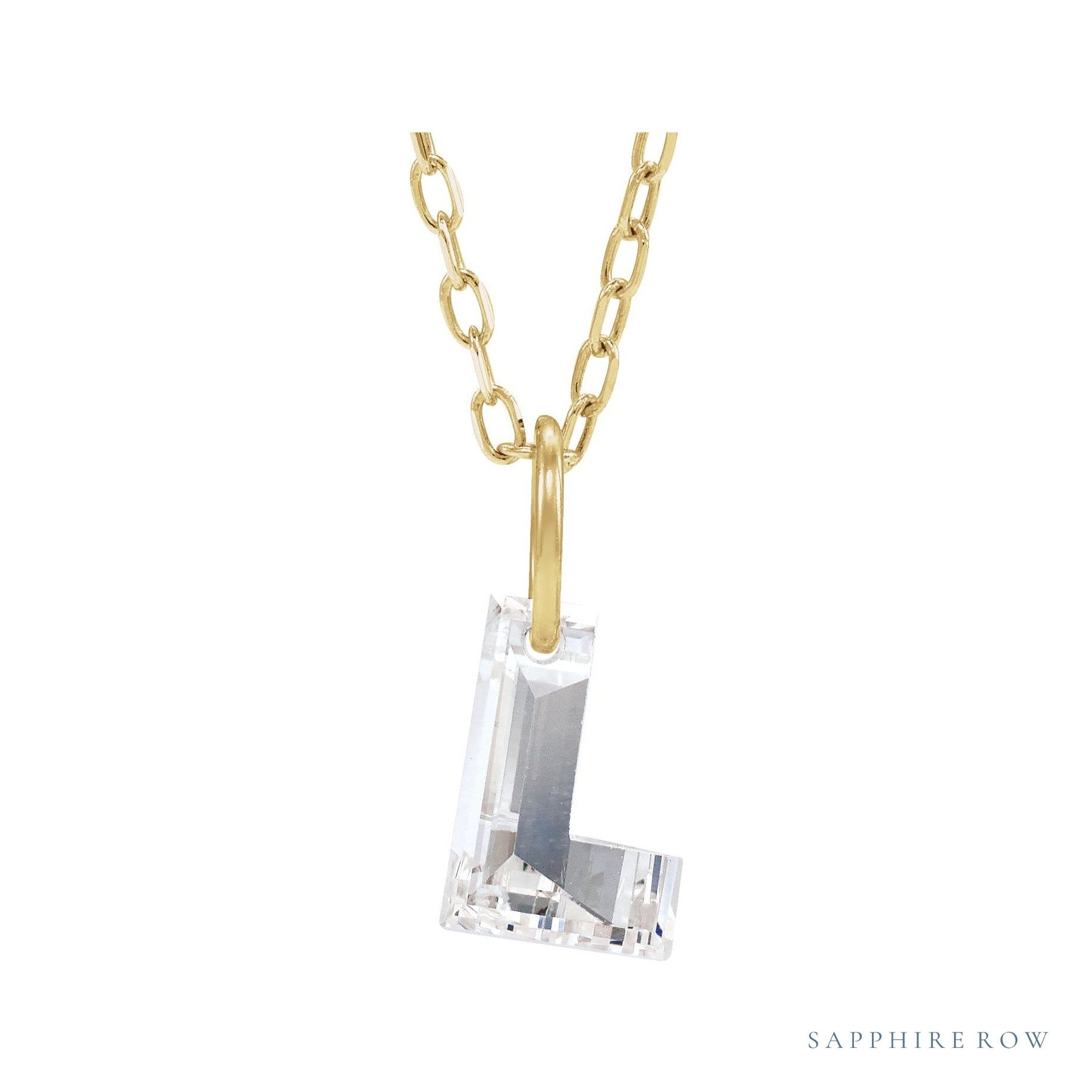 Sapphire Row Lab-Grown Diamond Initial Necklace - L, 14K Yellow Gold