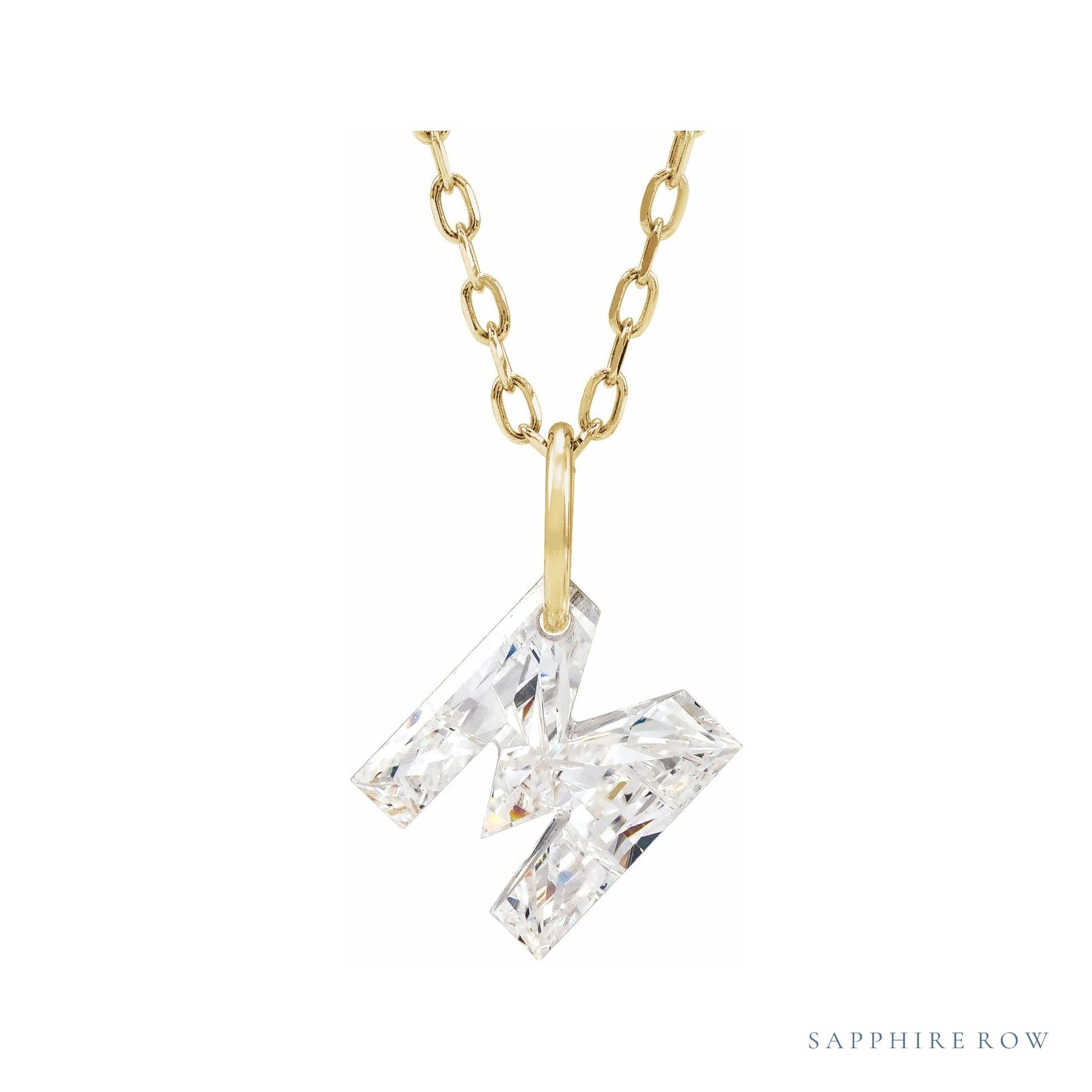 Sapphire Row Lab-Grown Diamond Initial Necklace - M, 14K Yellow Gold