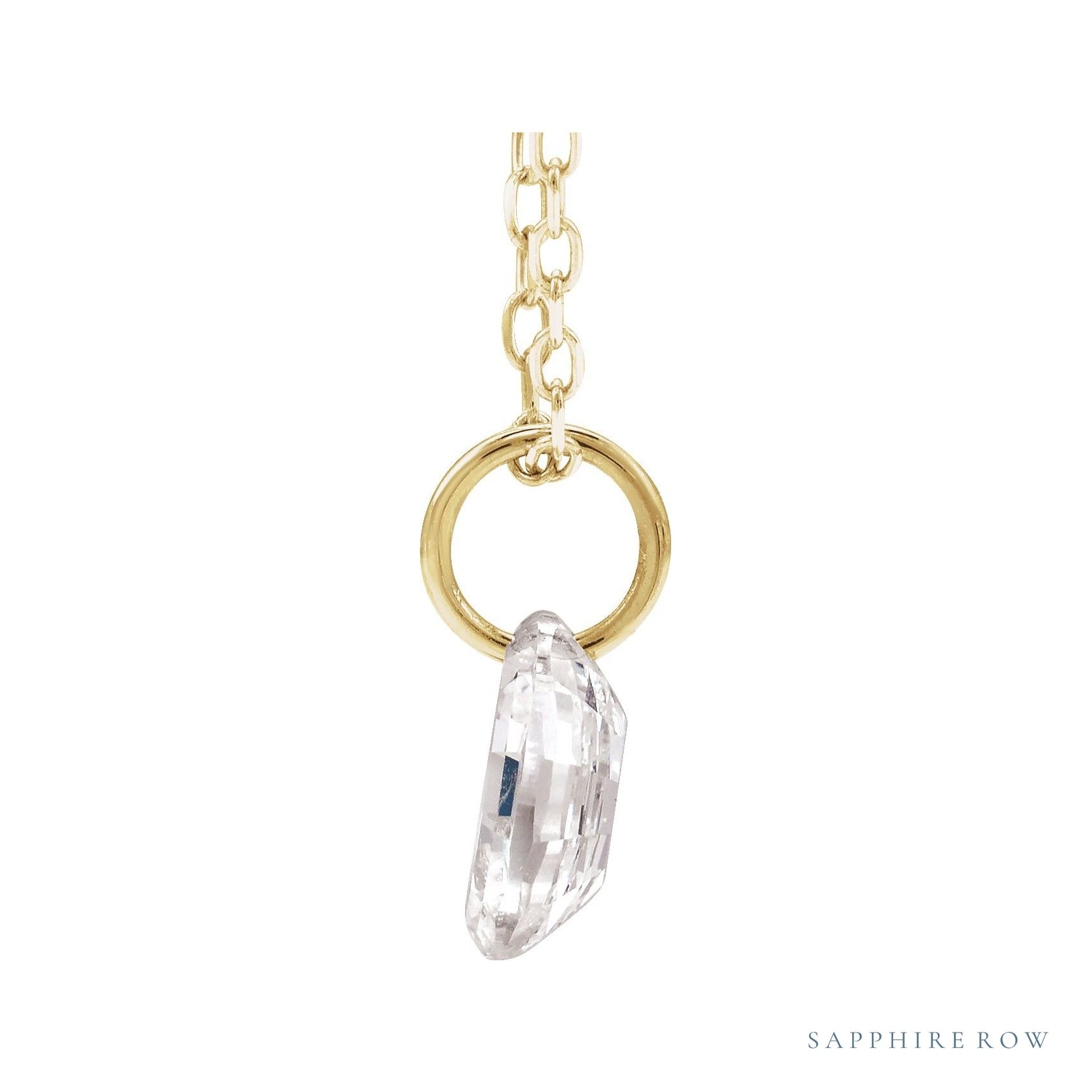 Sapphire Row Lab-Grown Diamond Initial Necklace - O, 14K Yellow Gold (view 2)