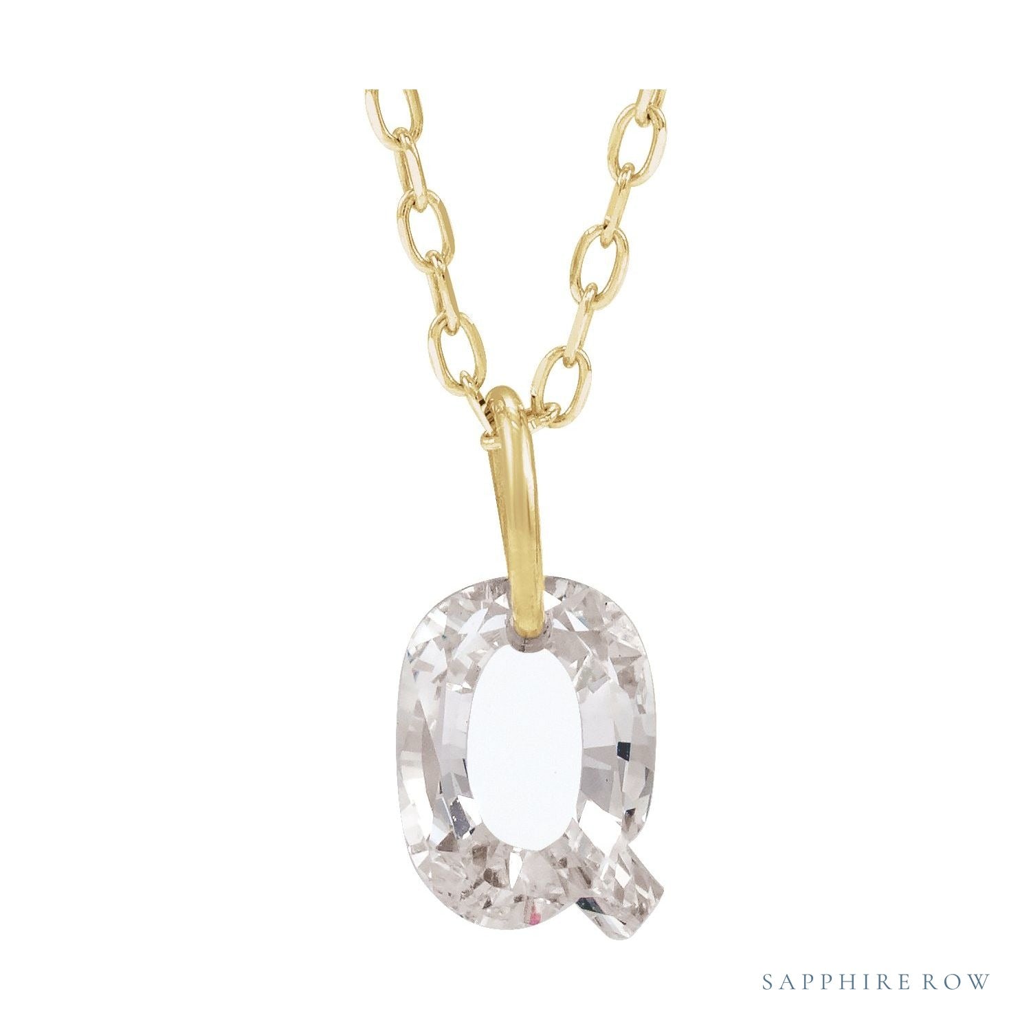 Sapphire Row Lab-Grown Diamond Initial Necklace - Q, 14K Yellow Gold