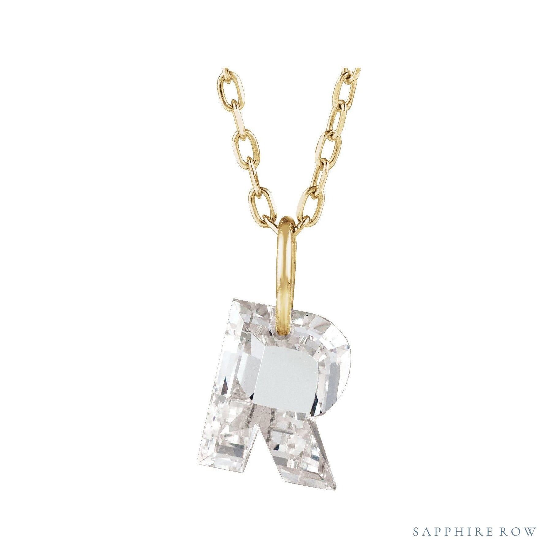Sapphire Row Lab-Grown Diamond Initial Necklace - R, 14K Yellow Gold