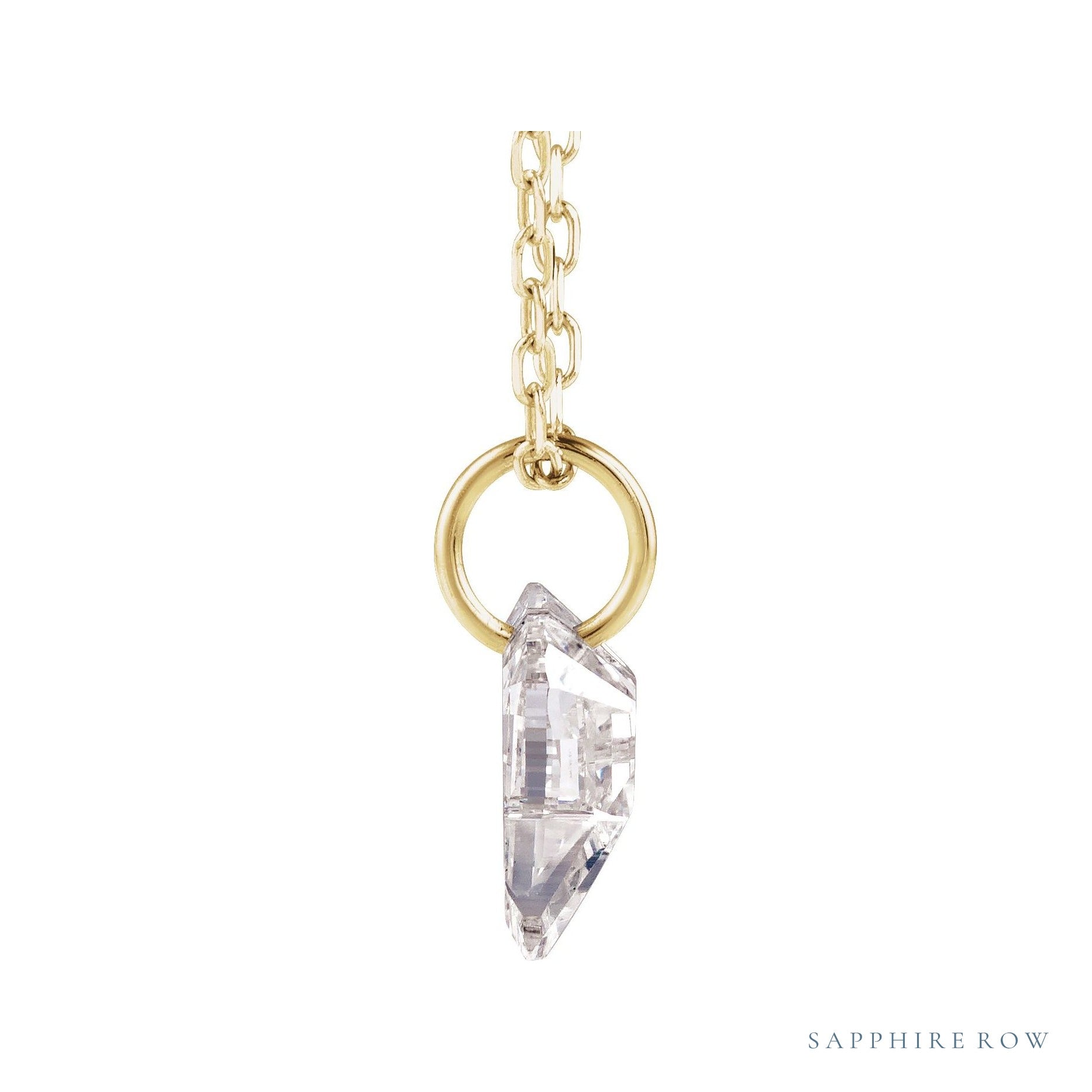 Sapphire Row Lab-Grown Diamond Initial Necklace - R, 14K Yellow Gold (view 2)