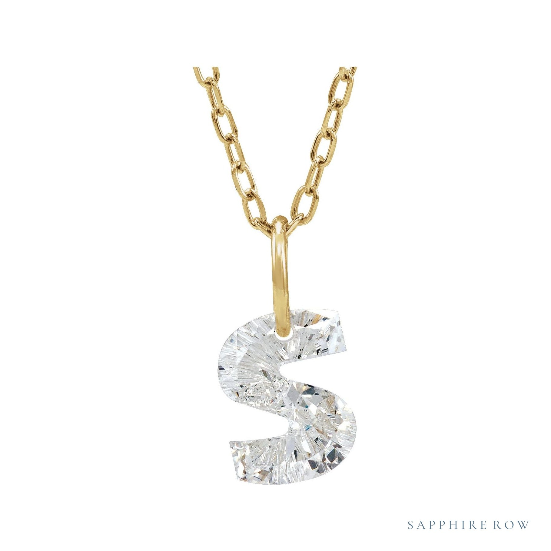 Sapphire Row Lab-Grown Diamond Initial Necklace - S, 14K Yellow Gold
