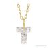 Sapphire Row Lab-Grown Diamond Initial Necklace - T, 14K Yellow Gold