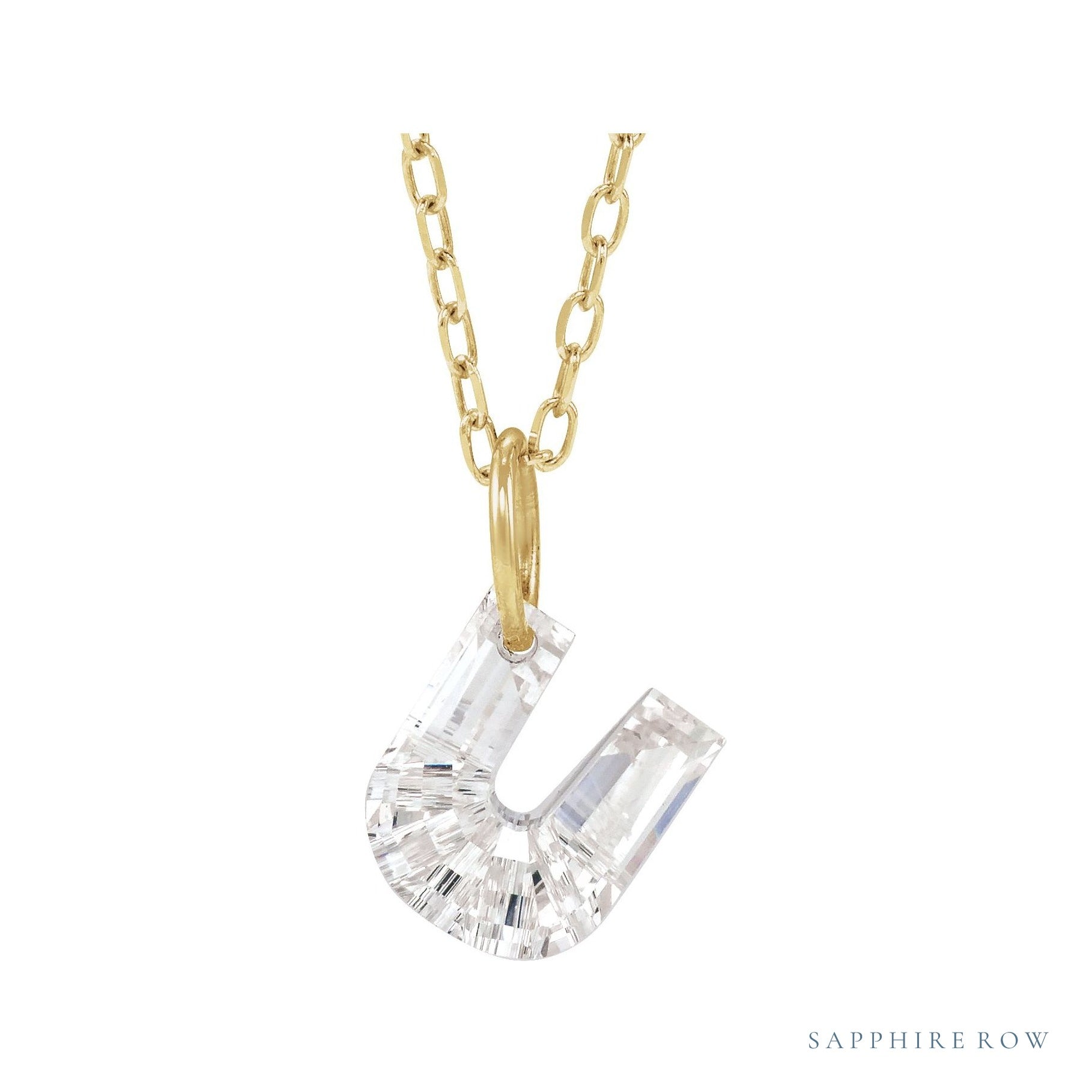Sapphire Row Lab-Grown Diamond Initial Necklace - U, 14K Yellow Gold