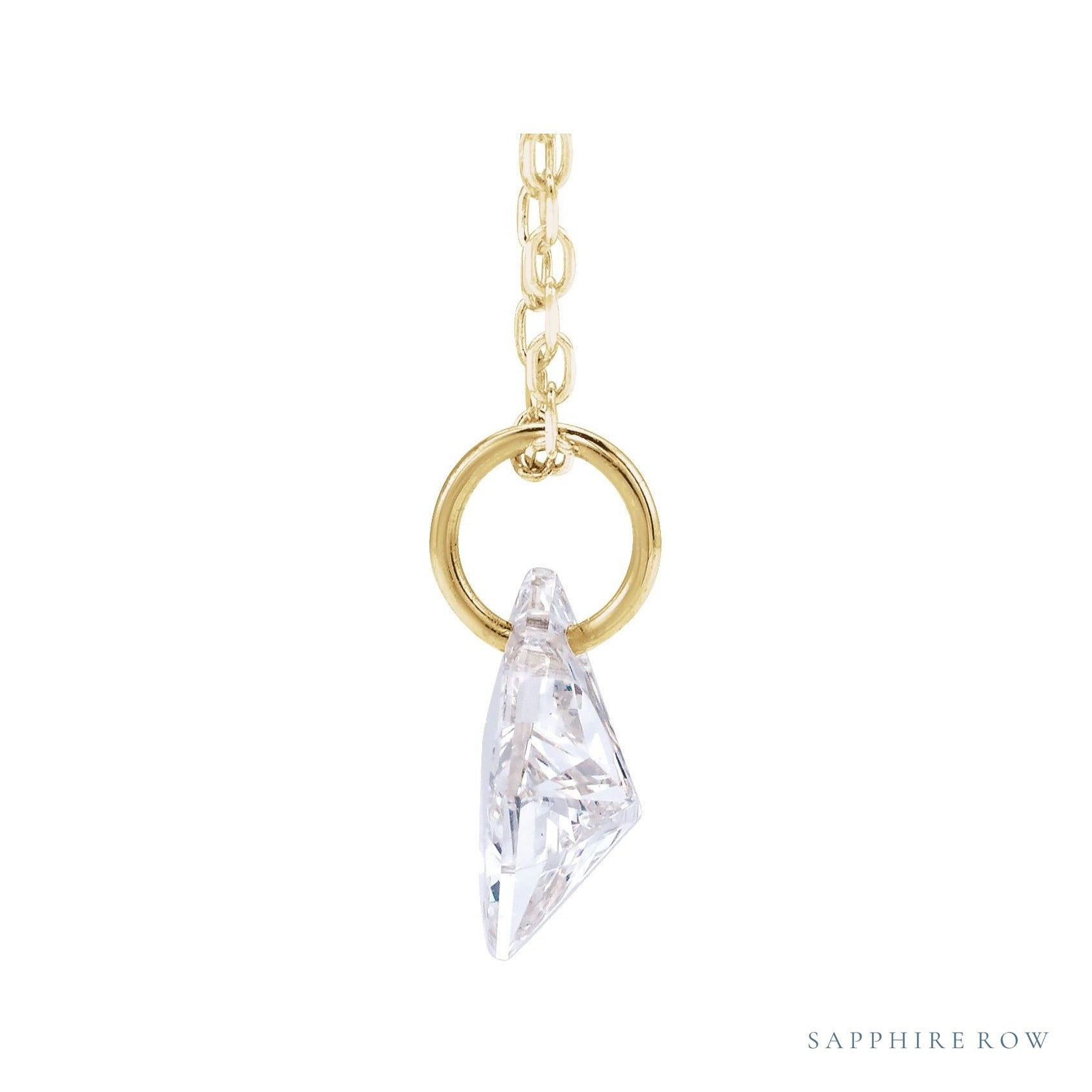 Sapphire Row Lab-Grown Diamond Initial Necklace - V, 14K Yellow Gold (view 2)