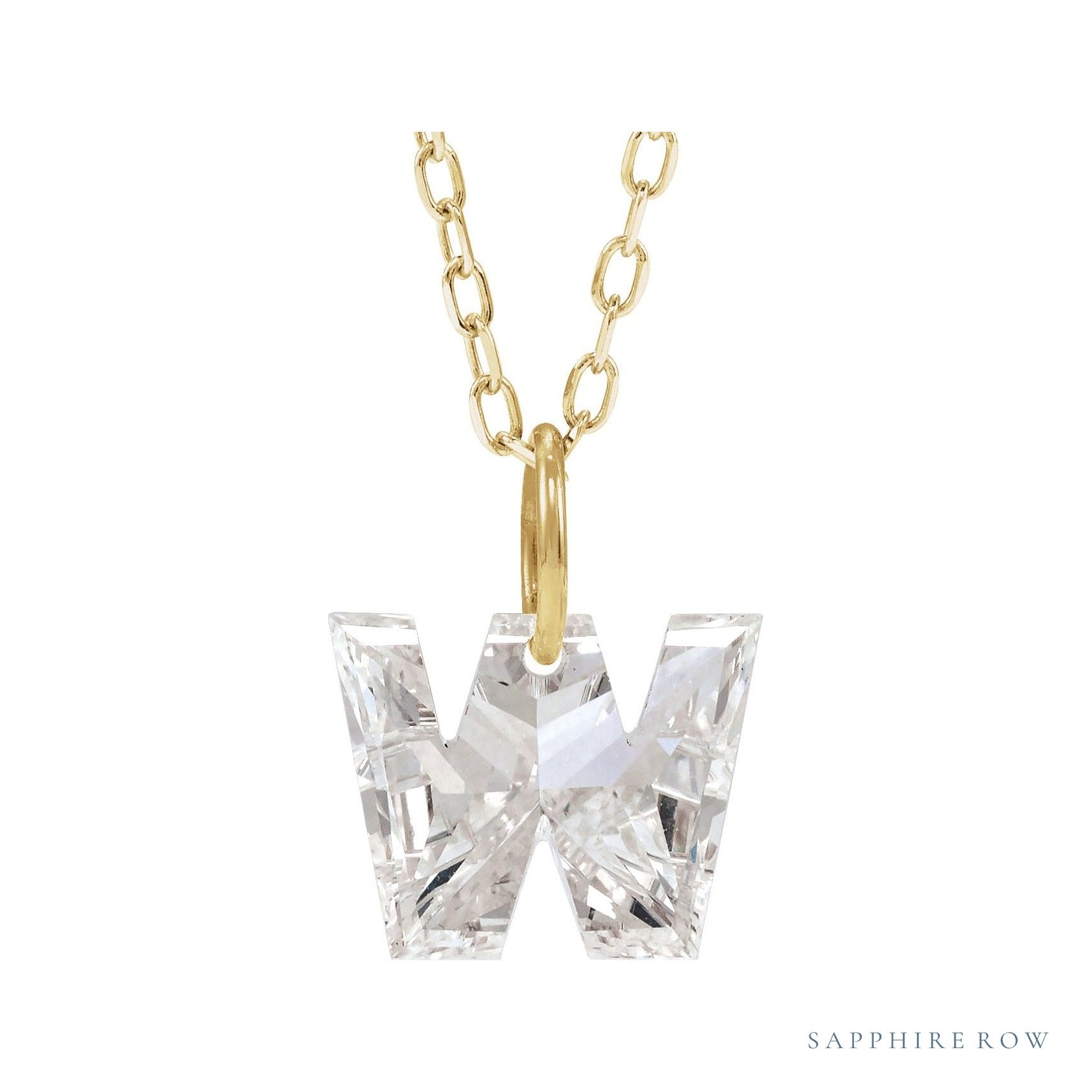 Sapphire Row Lab-Grown Diamond Initial Necklace - W, 14K Yellow Gold
